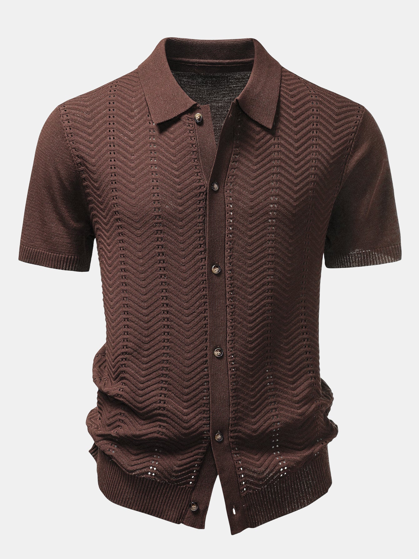 Textured Jacquard Button Up Knit Shirt - Image 5