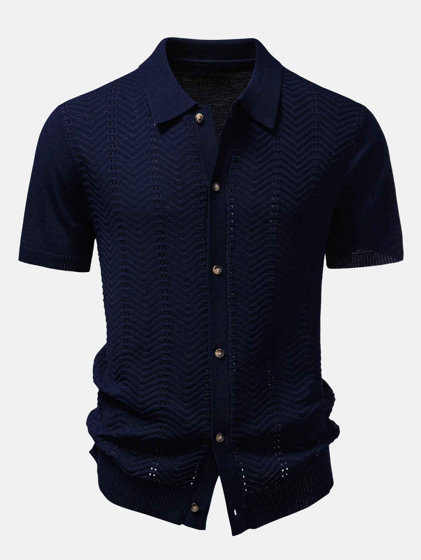 Textured Jacquard Button Up Knit Shirt - Image 7