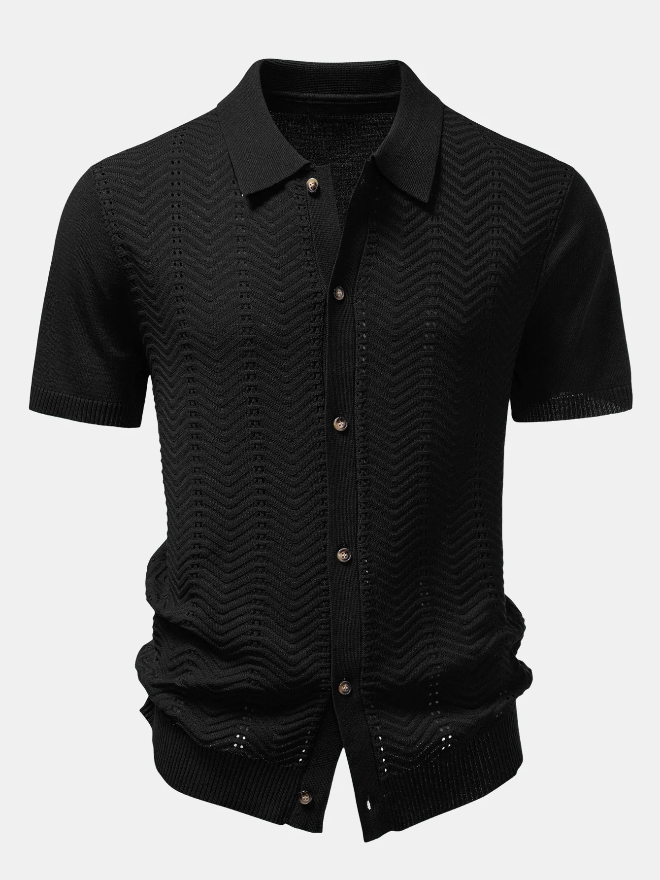 Textured Jacquard Button Up Knit Shirt - Image 9