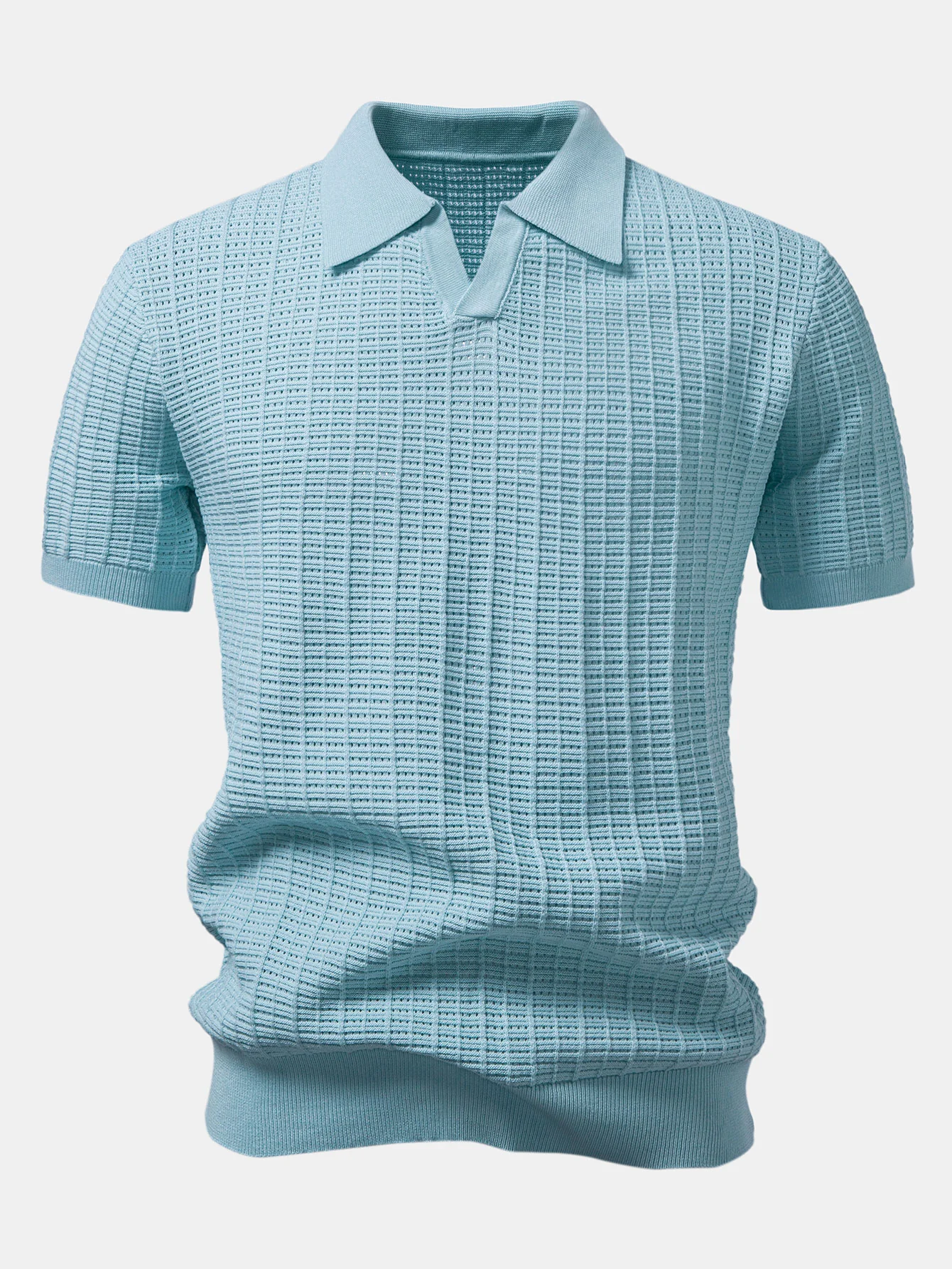 Textured Jacquard Johnny Collar Knit Polo - Image 2