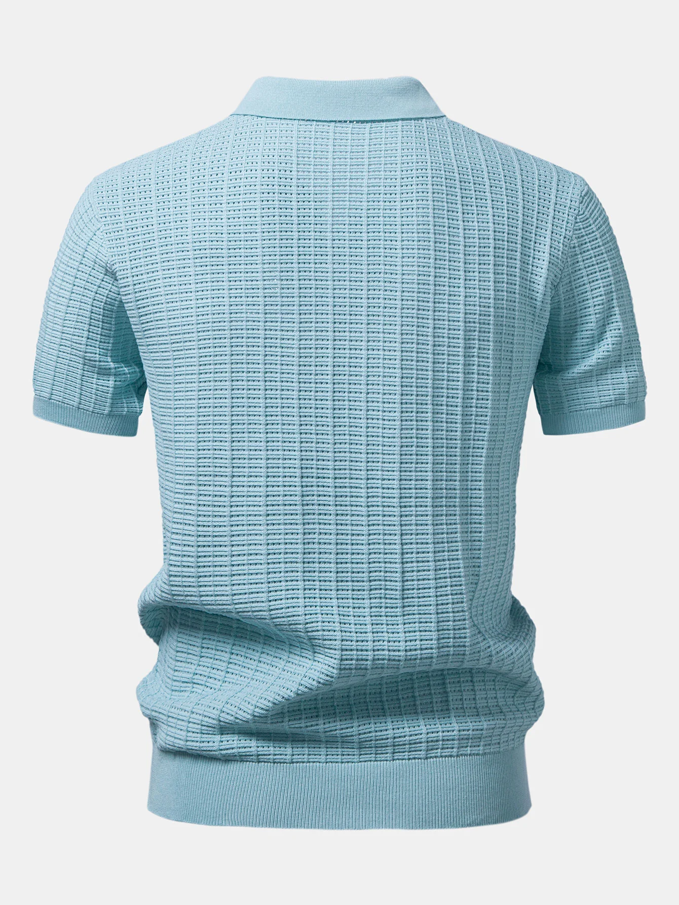 Textured Jacquard Johnny Collar Knit Polo - Image 3