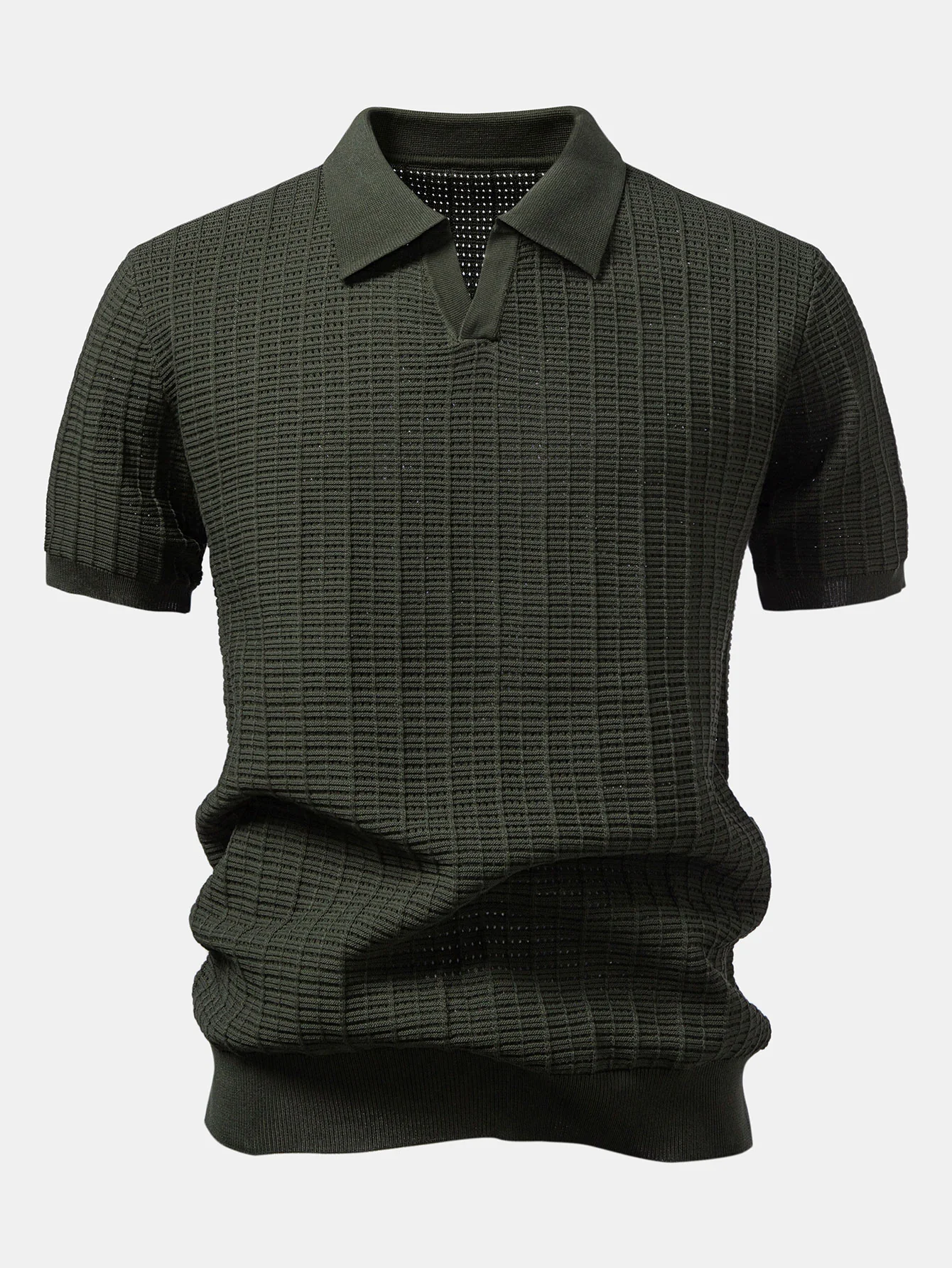 Textured Jacquard Johnny Collar Knit Polo - Image 4