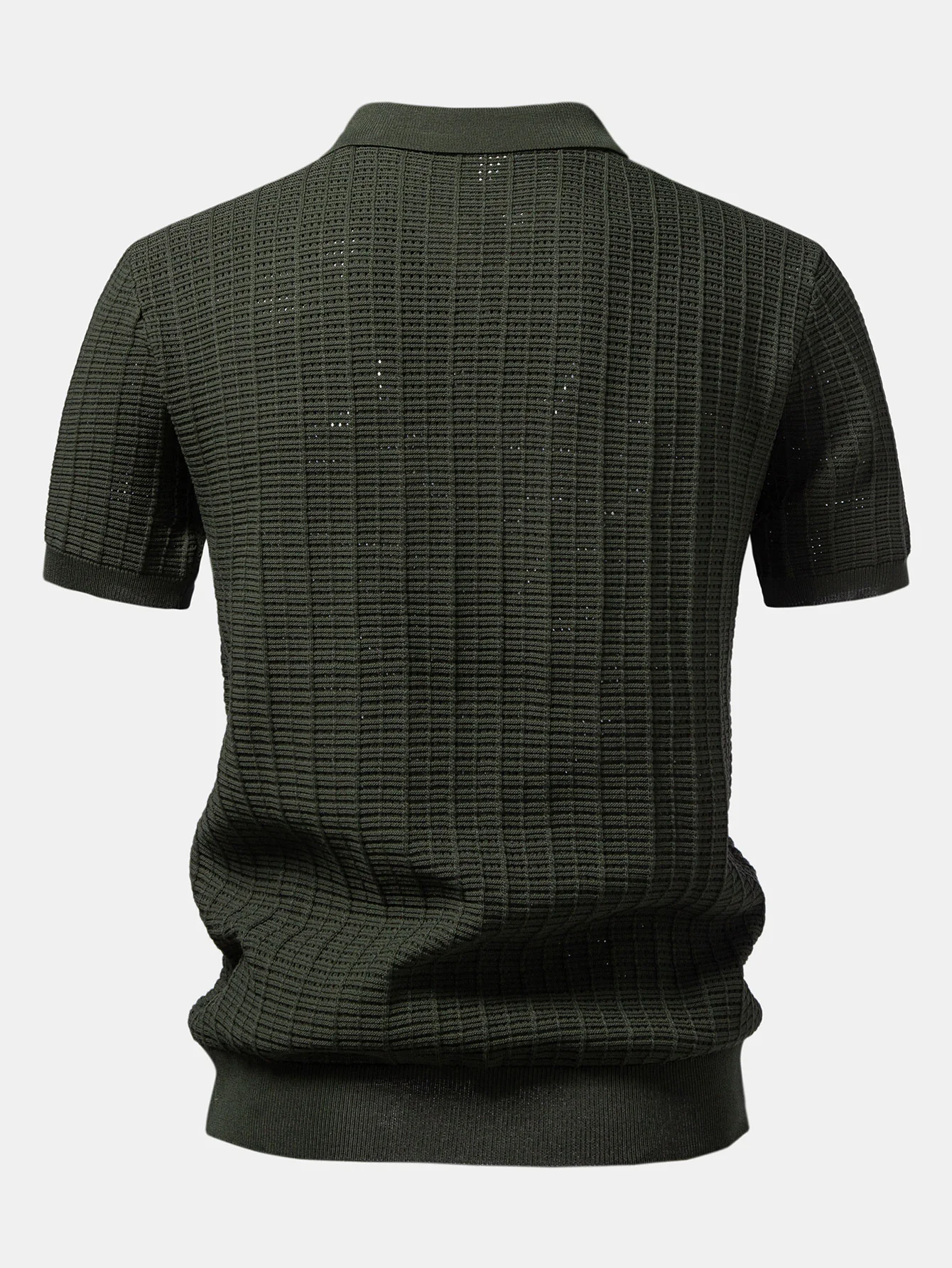 Textured Jacquard Johnny Collar Knit Polo - Image 5