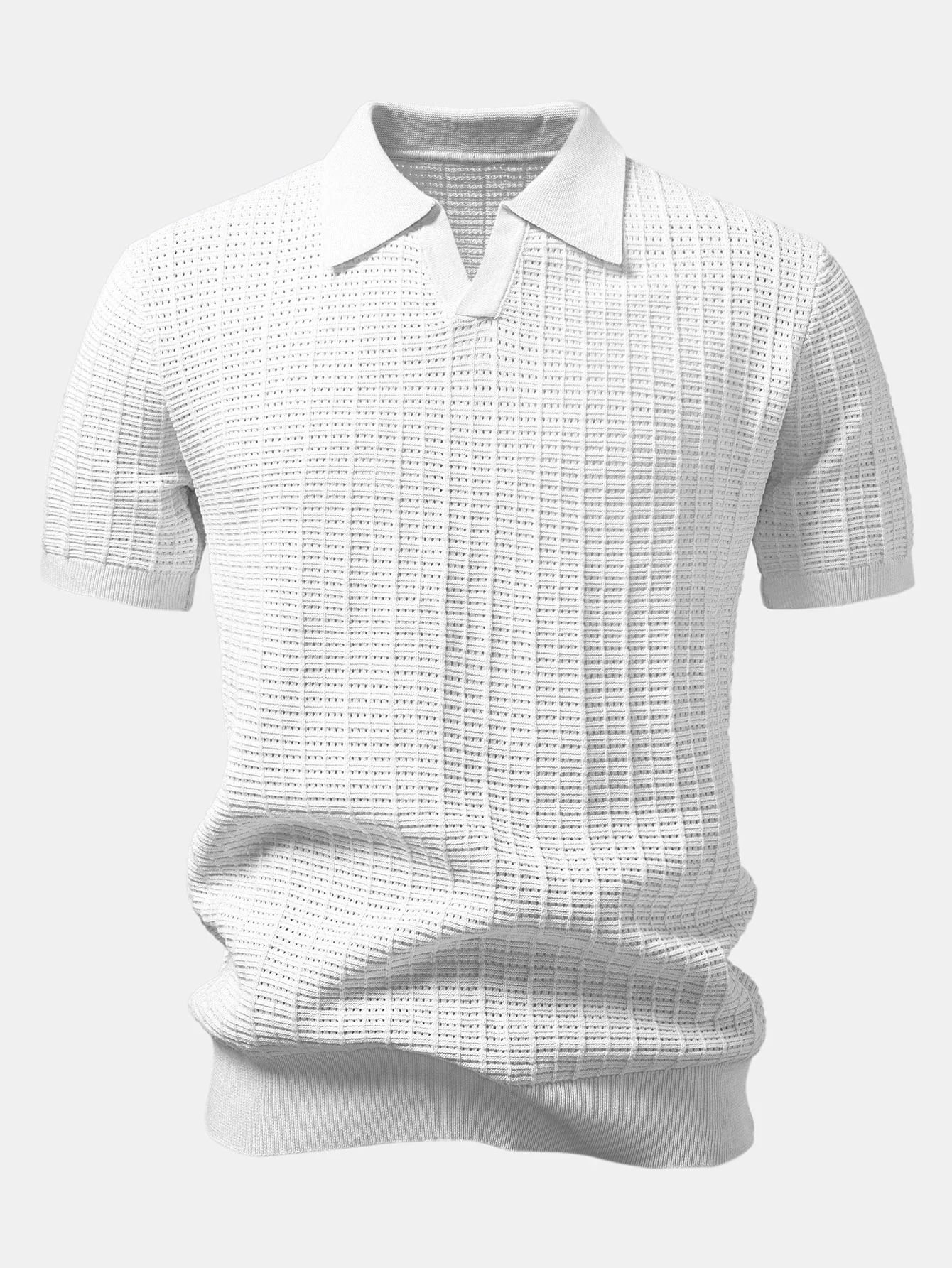 Textured Jacquard Johnny Collar Knit Polo - Image 6
