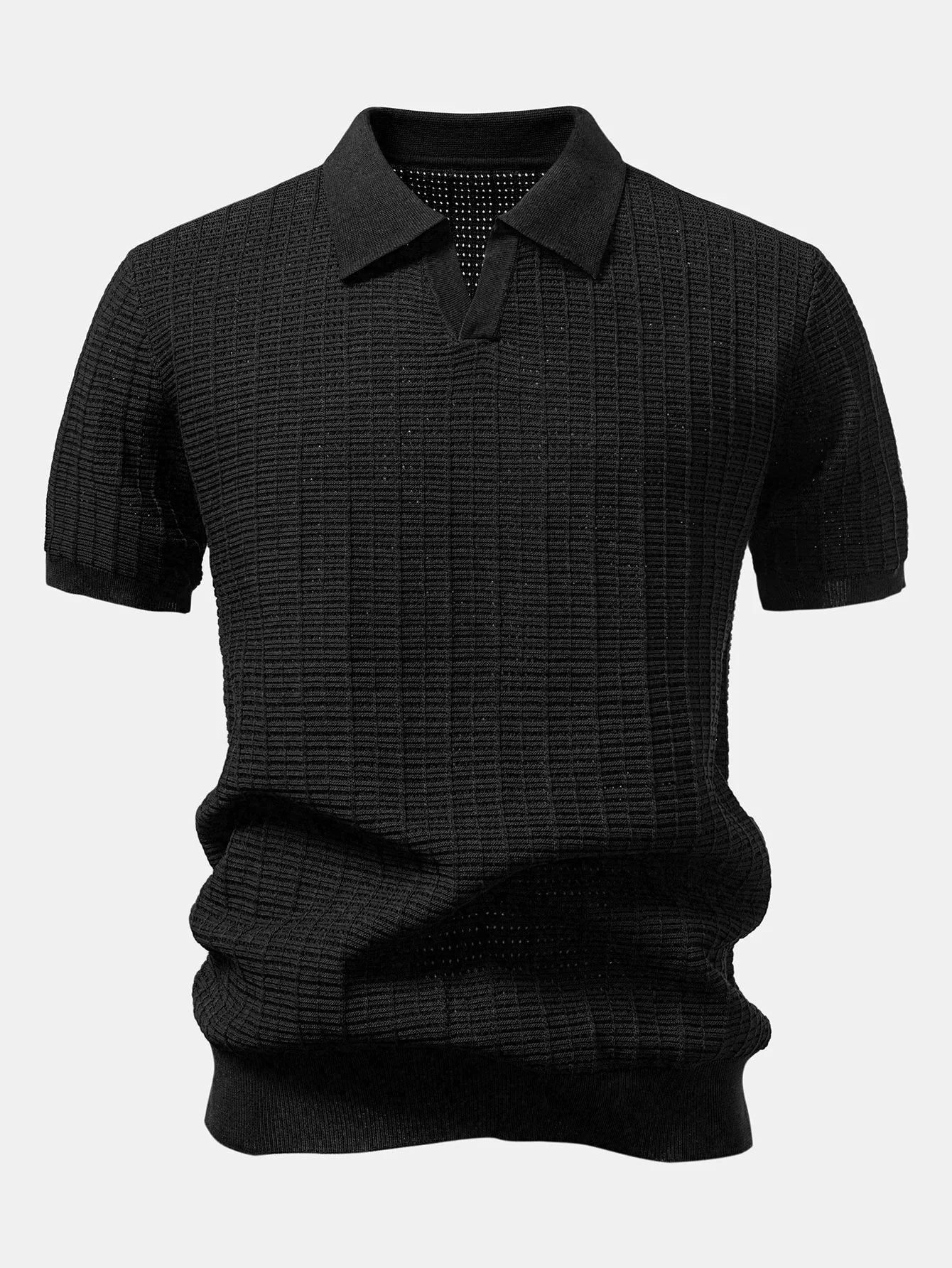 Textured Jacquard Johnny Collar Knit Polo - Image 7