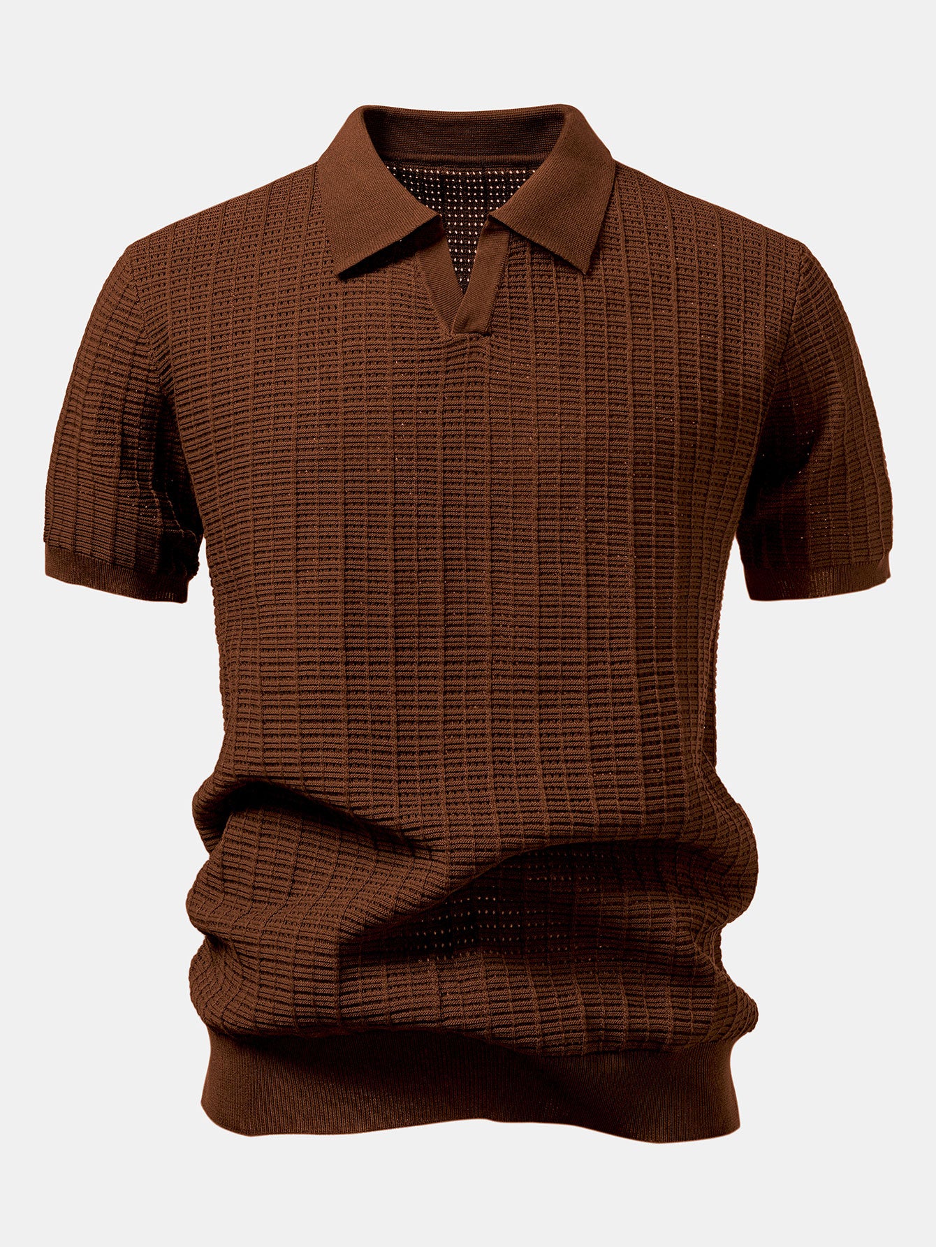 Textured Jacquard Johnny Collar Knit Polo - Image 8