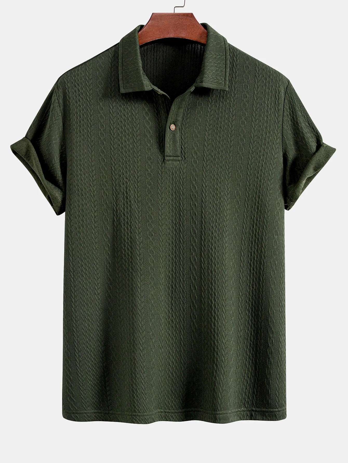 Strukturiertes Jacquard-Strick-Poloshirts-Shirt - Image 3