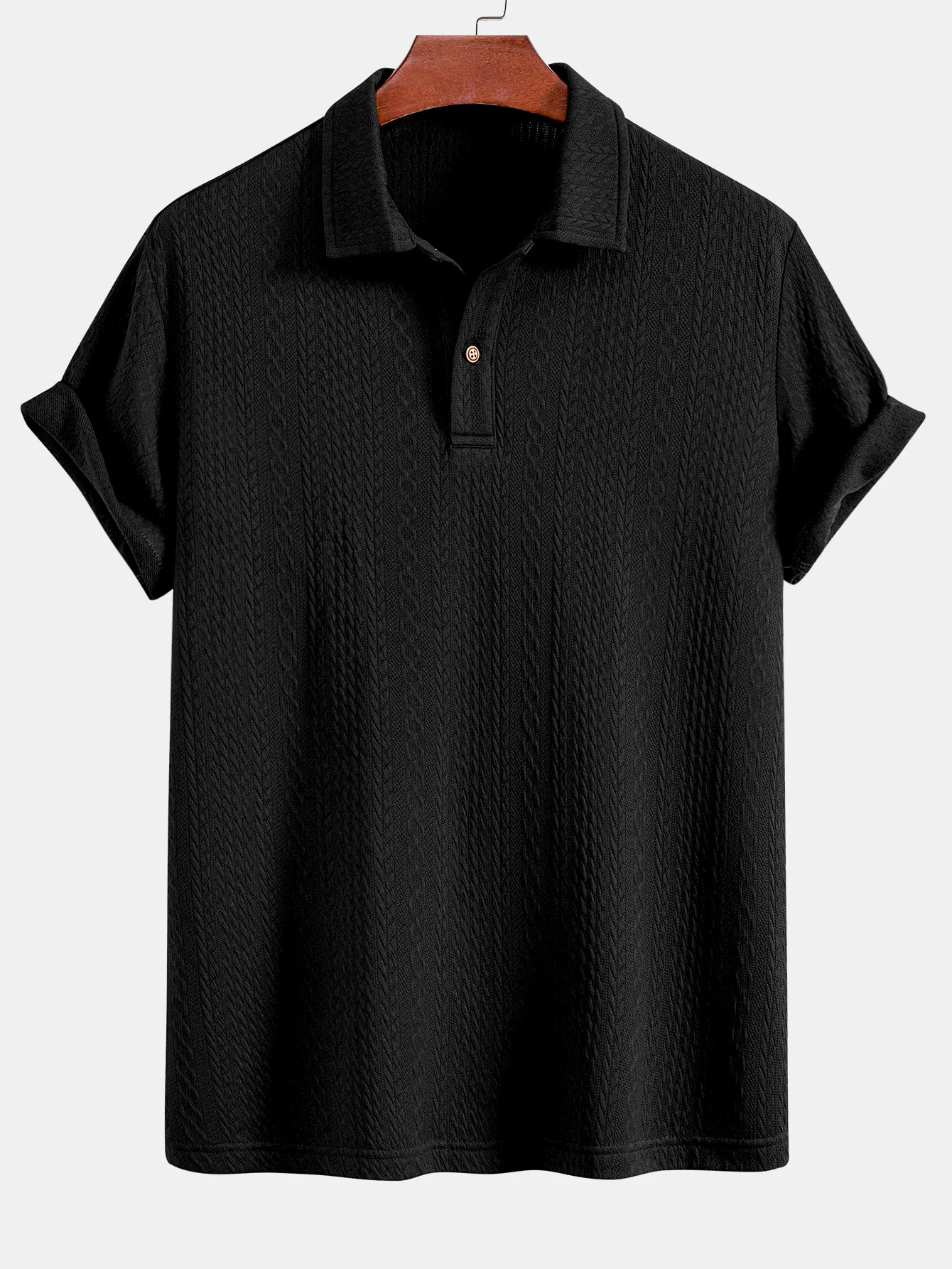Strukturiertes Jacquard-Strick-Poloshirts-Shirt - Image 5