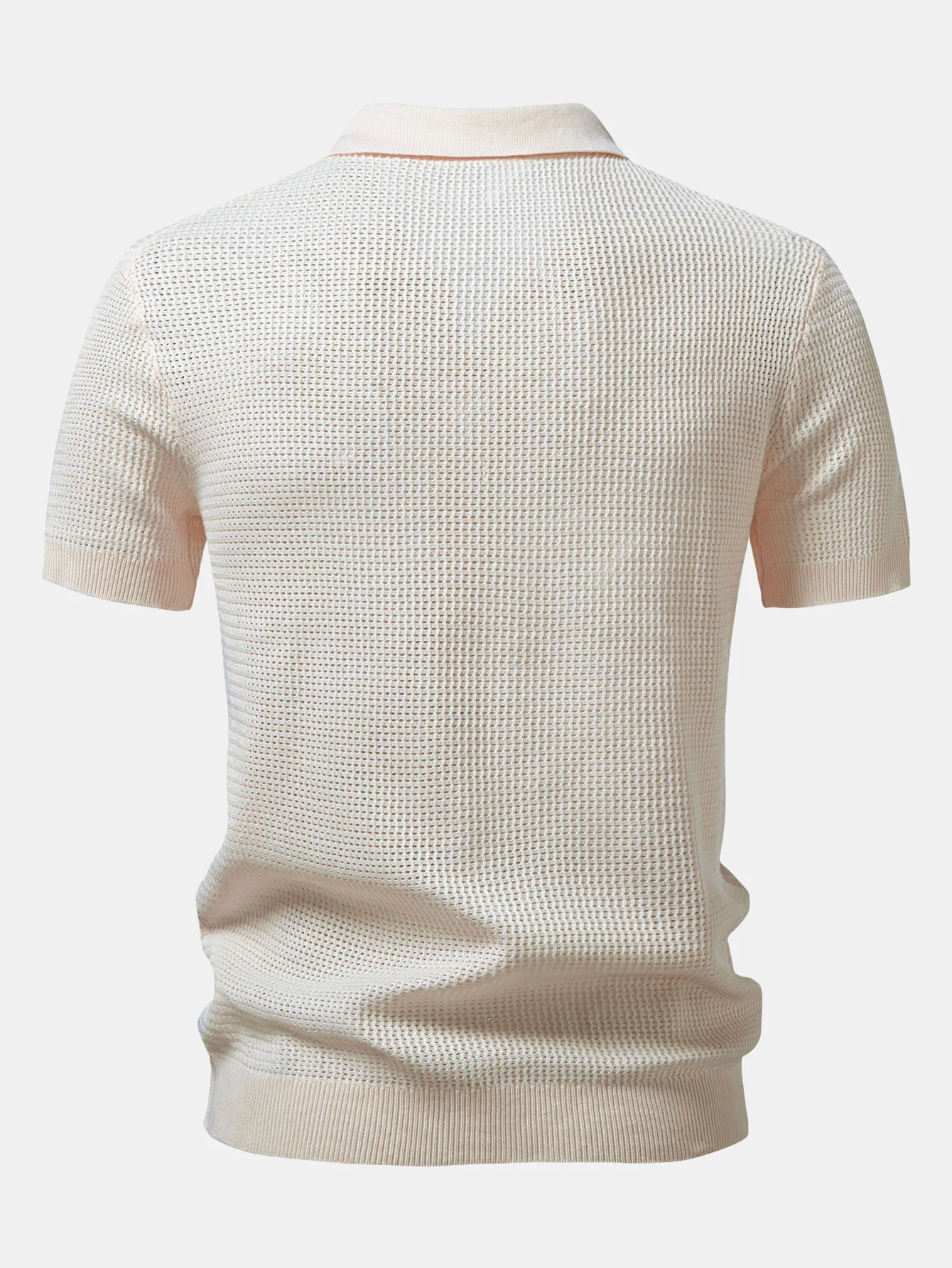 Textured Johnny Collar Crocheted Knit Polo - Image 4