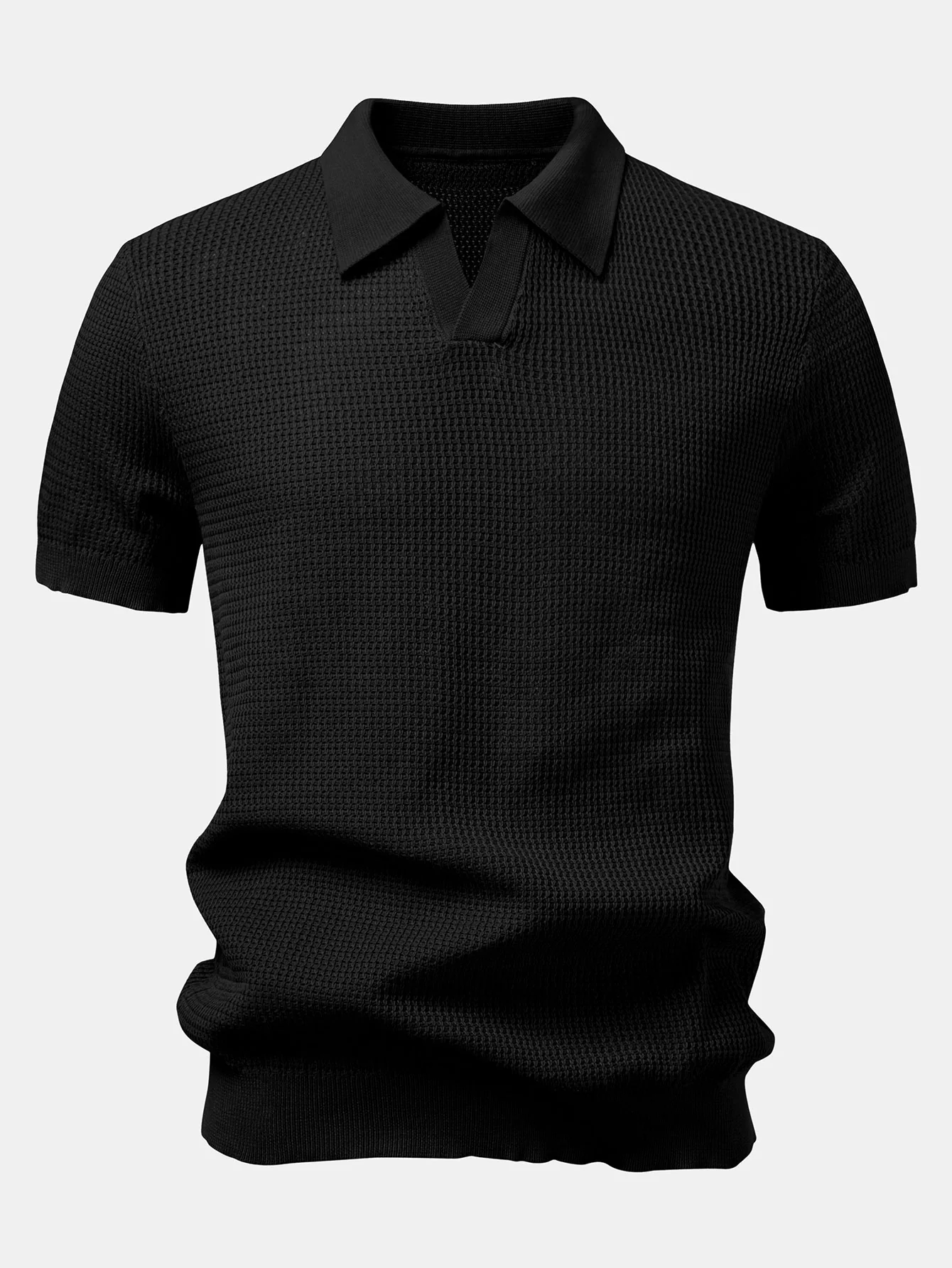 Textured Johnny Collar Crocheted Knit Polo & Crinkle Textured Straight Leg Pants - Image 10