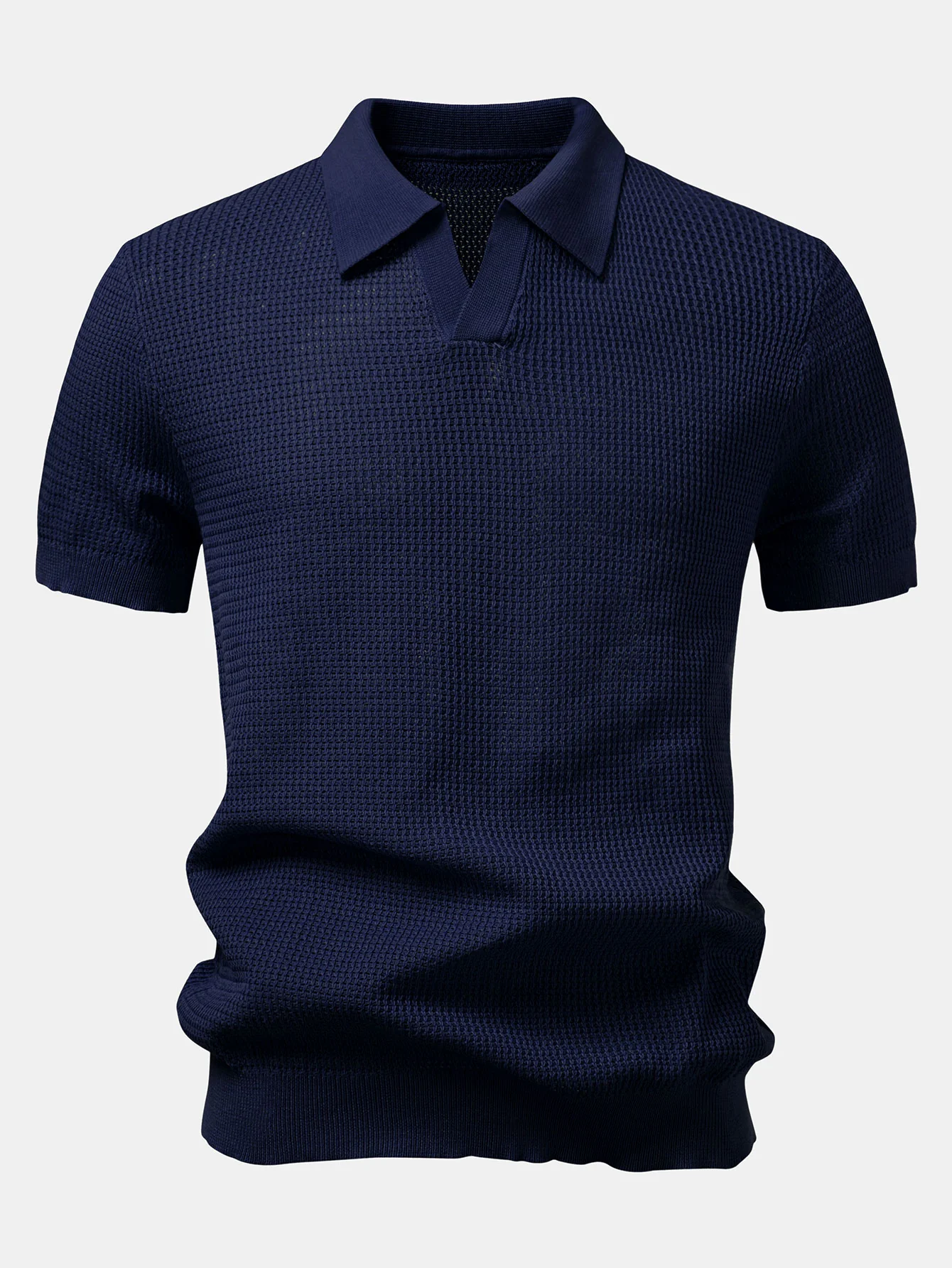 Textured Johnny Collar Crocheted Knit Polo & Crinkle Textured Straight Leg Pants - Image 11