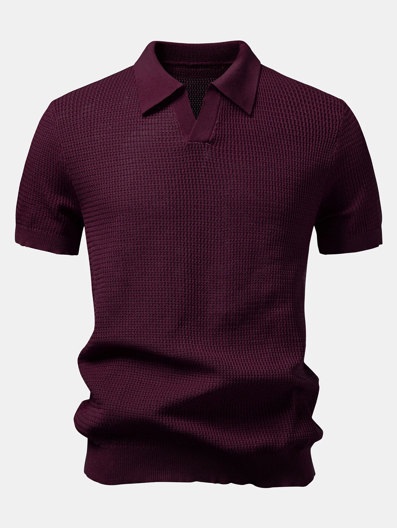Textured Johnny Collar Crocheted Knit Polo & Crinkle Textured Straight Leg Pants - Image 12