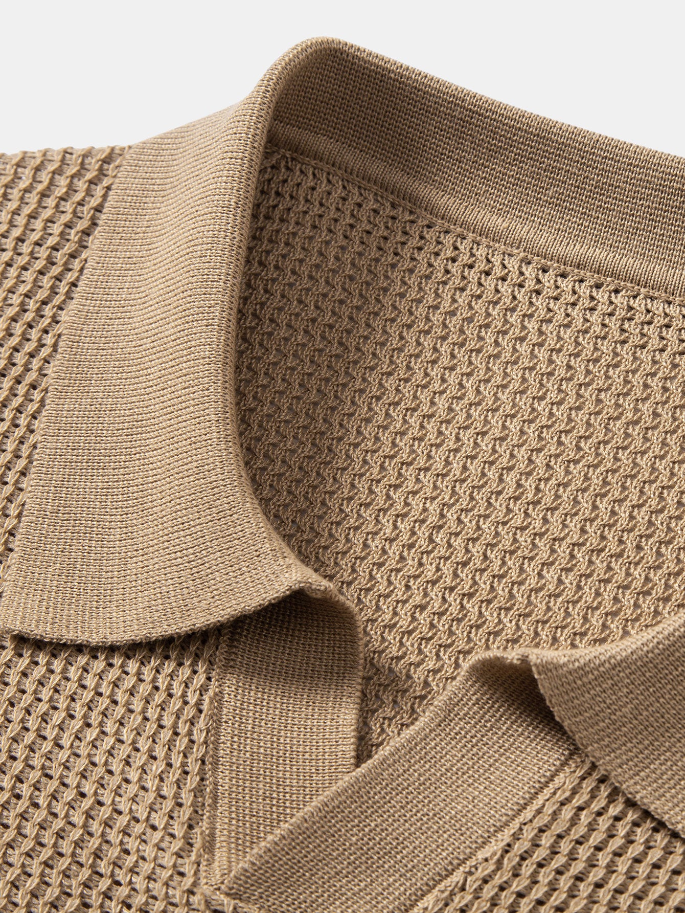Textured Johnny Collar Crocheted Knit Polo & Crinkle Textured Straight Leg Pants - Image 17