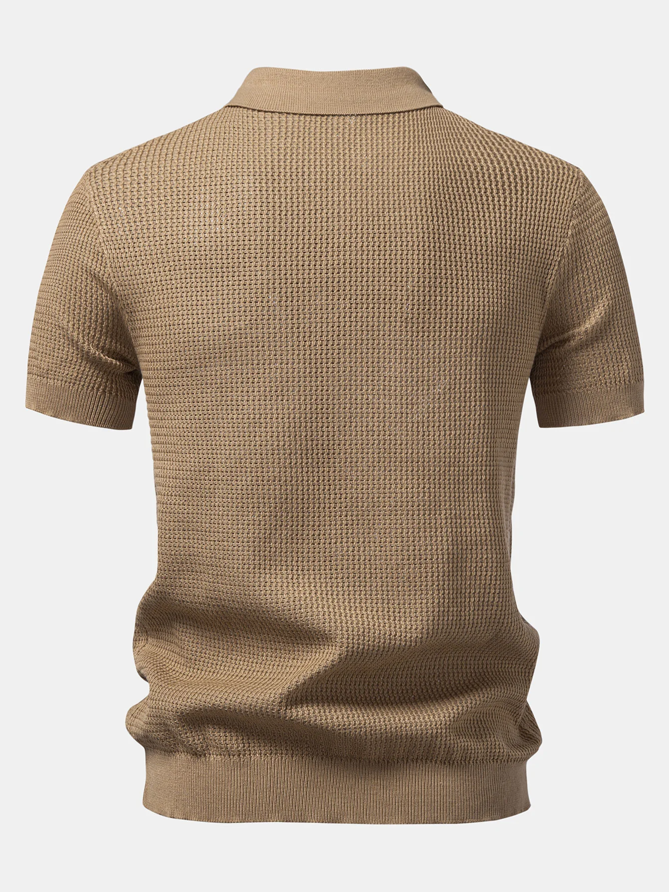 Textured Johnny Collar Crocheted Knit Polo & Crinkle Textured Straight Leg Pants - Image 7