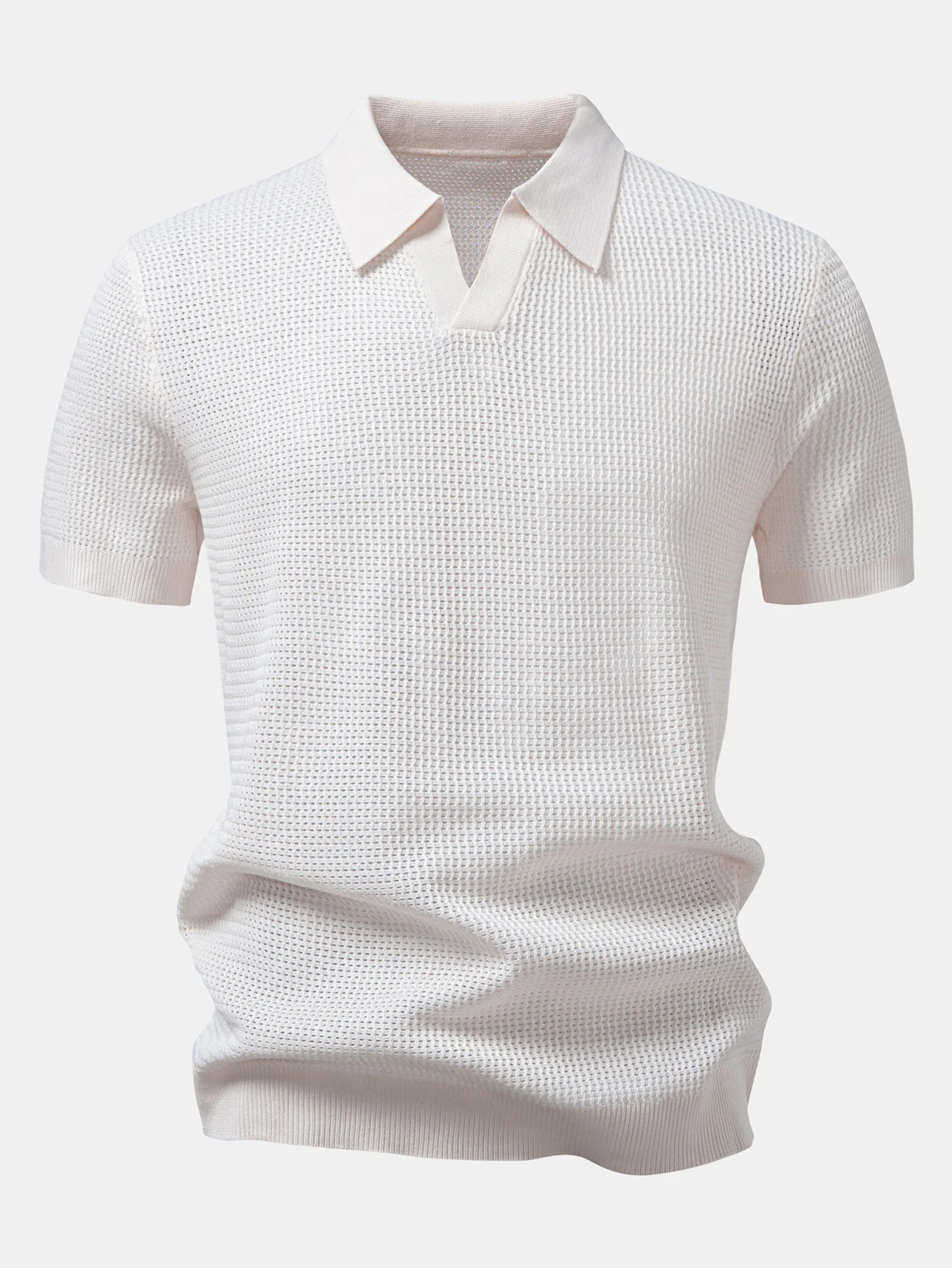 Textured Johnny Collar Crocheted Knit Polo & Crinkle Textured Straight Leg Pants - Image 8
