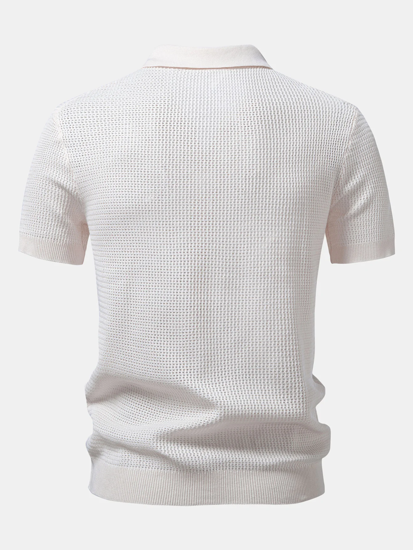 Textured Johnny Collar Crocheted Knit Polo & Crinkle Textured Straight Leg Pants - Image 9