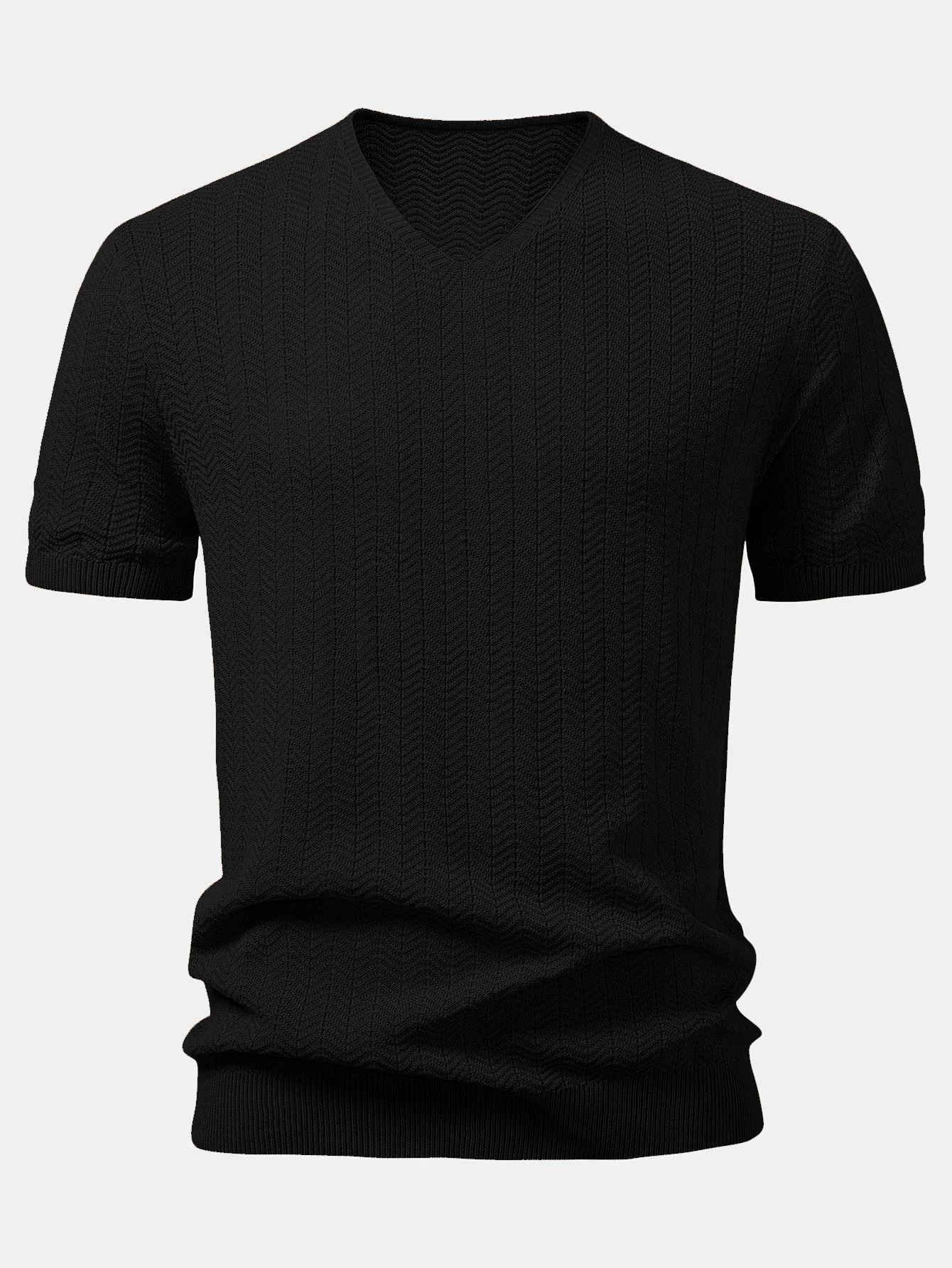 Strukturierter Strick V-Ausschnitt T-Shirt - Image 3