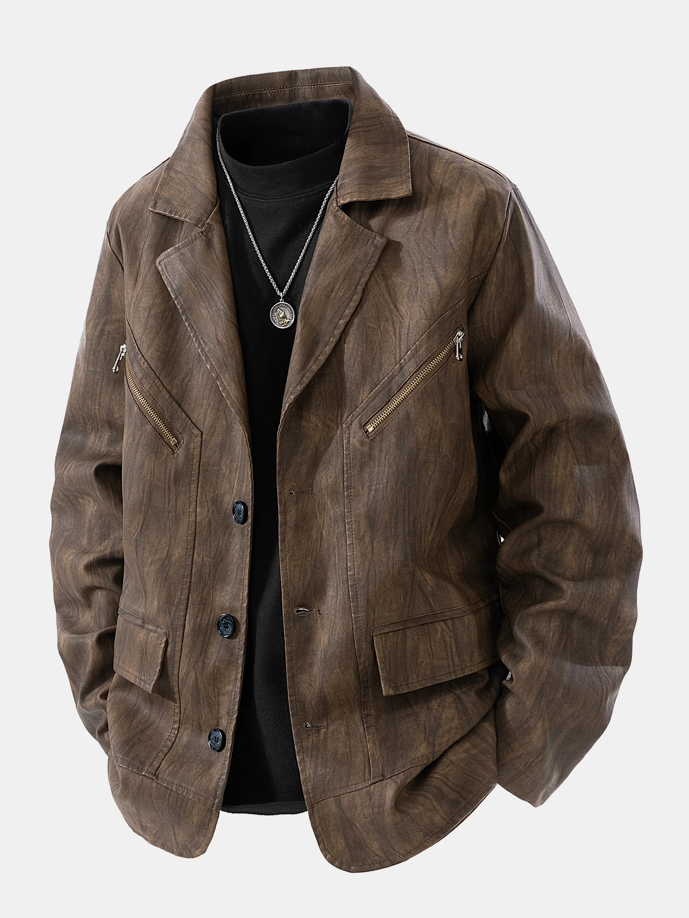 Textured PU Leather Jacket - Image 2