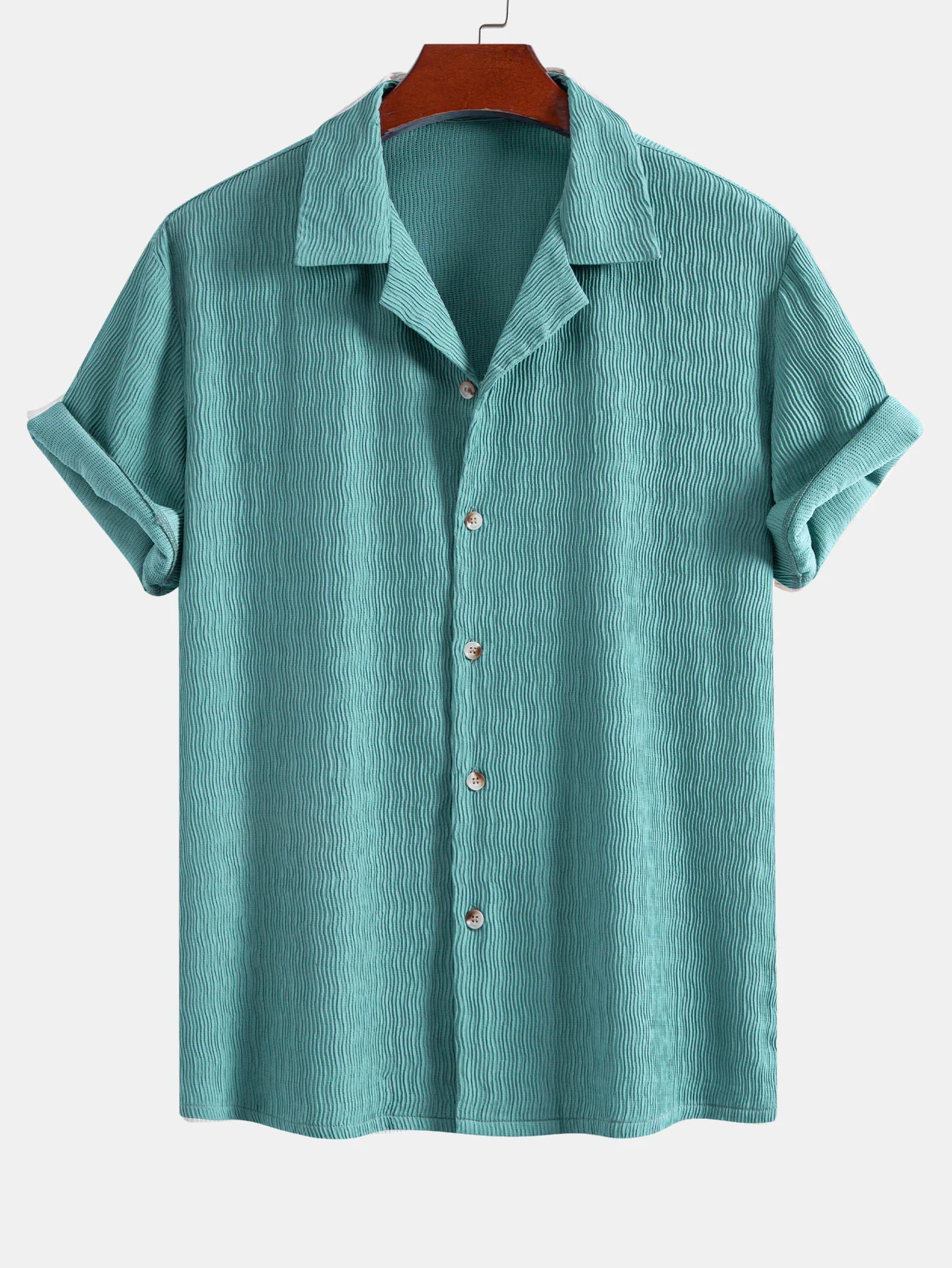 Textured Seersucker Short Sleeve Shirt & Drawstring 6“ Shorts Set - Image 4