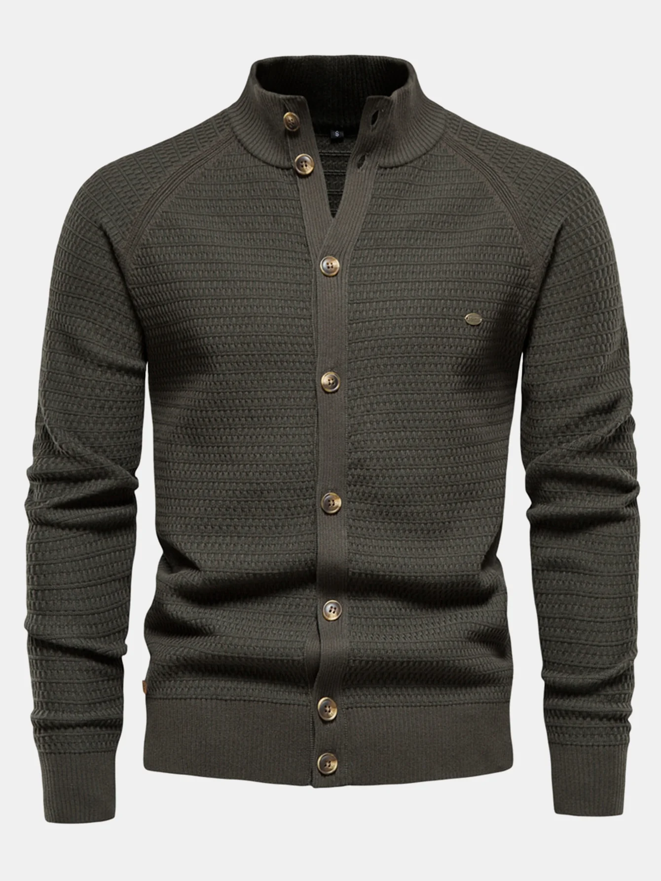 Strukturierter Stehkragen Pullover mit Knopfleiste - Image 2