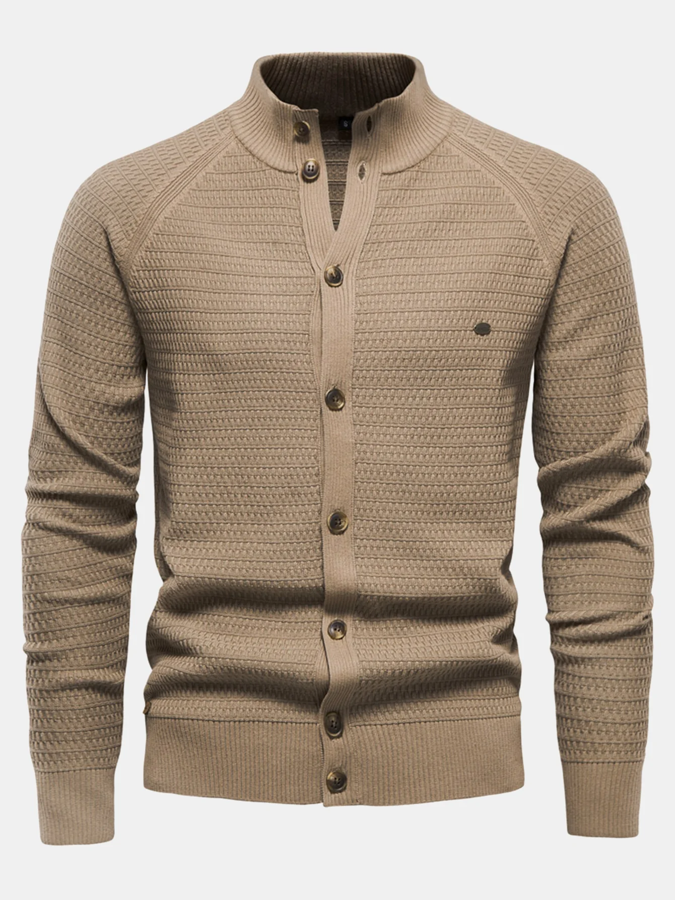 Strukturierter Stehkragen Pullover mit Knopfleiste - Image 3