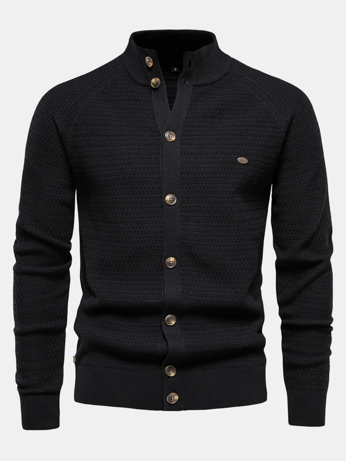 Strukturierter Stehkragen Pullover mit Knopfleiste - Image 4