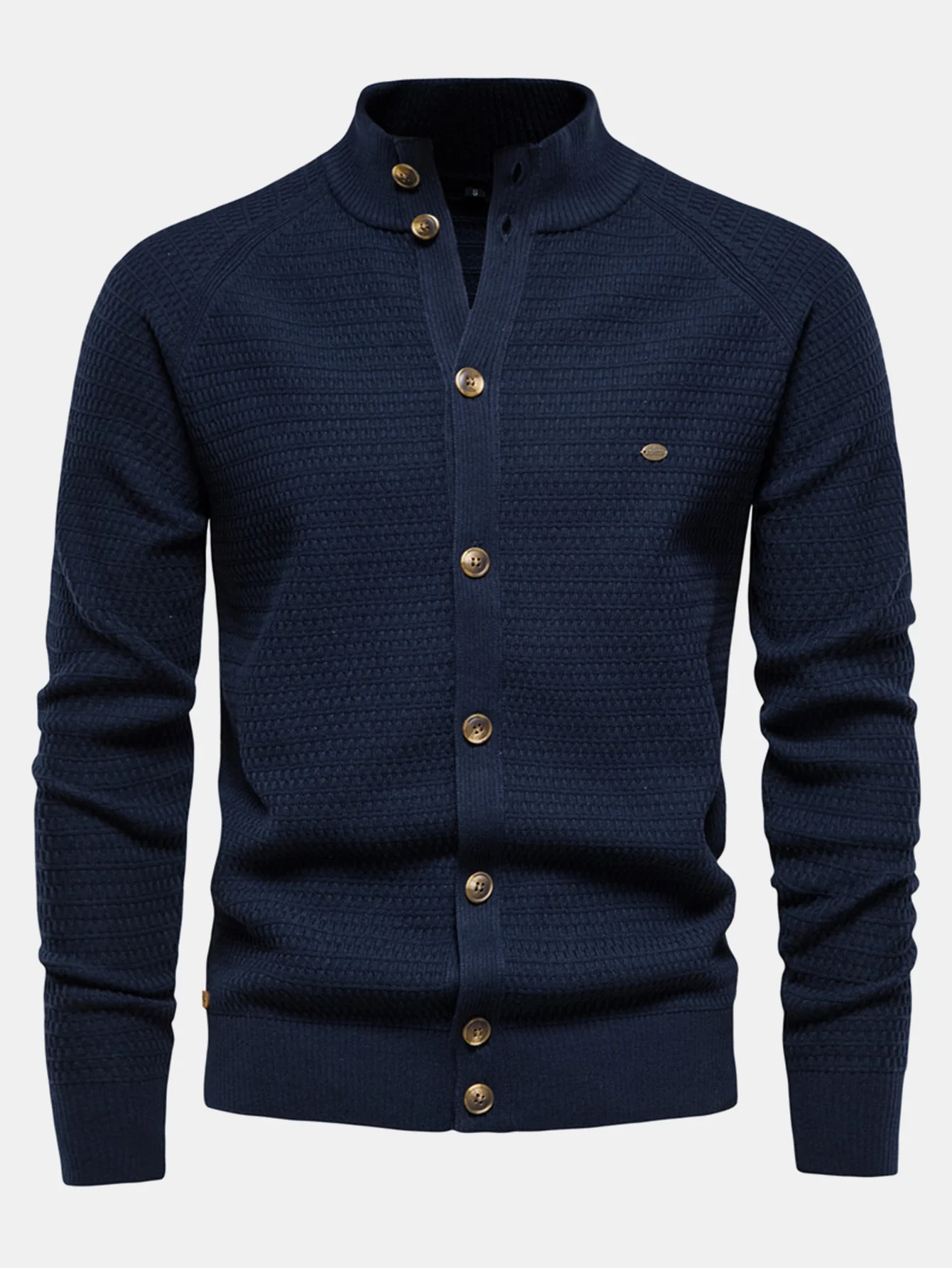Strukturierter Stehkragen Pullover mit Knopfleiste - Image 5