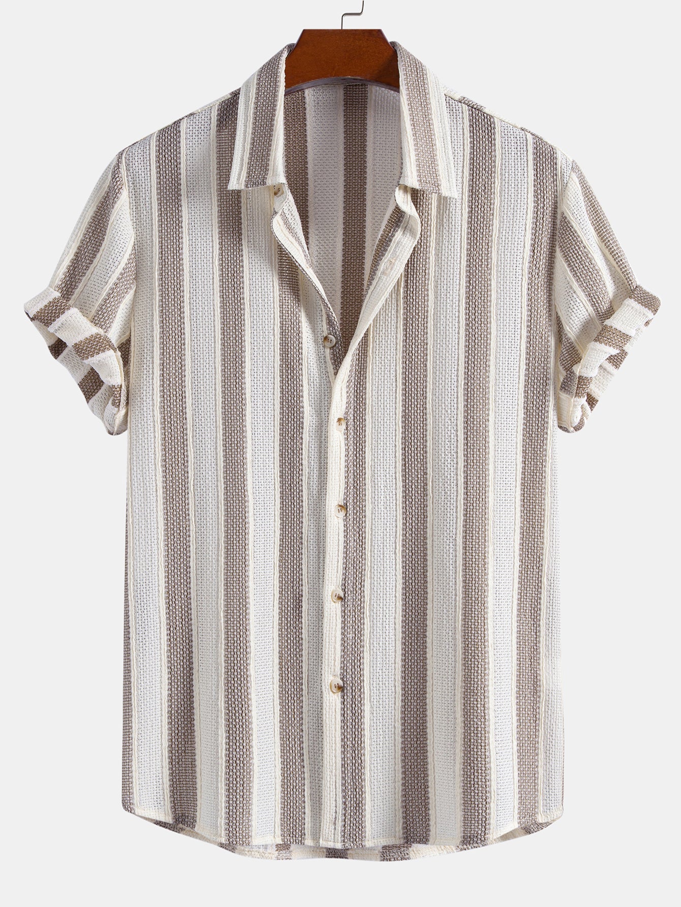 Textured Striped Button Up Shirt & Crinkle Textured Straight Leg Pants - Image 5