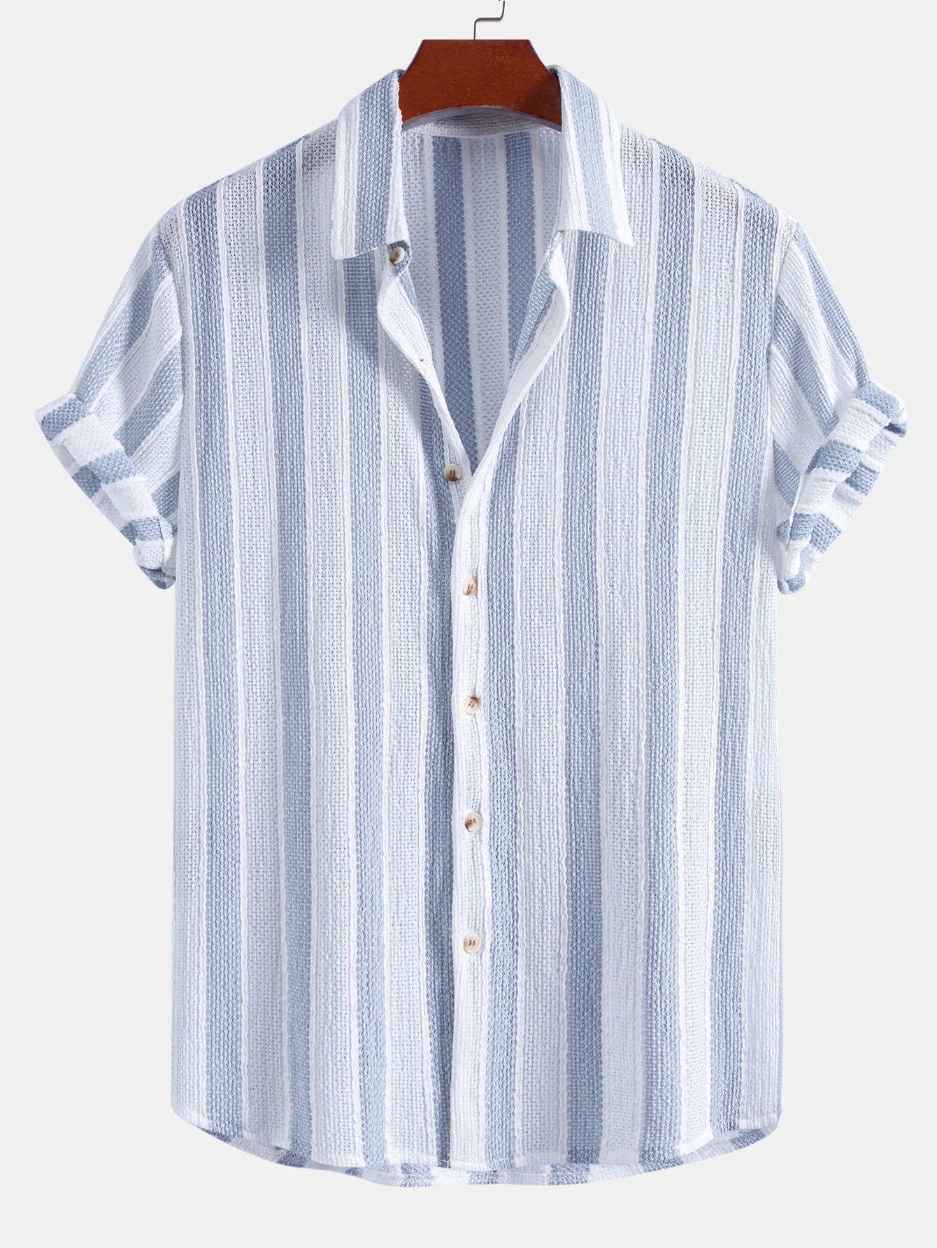 Textured Striped Button Up Shirt & Crinkle Textured Straight Leg Pants - Image 7
