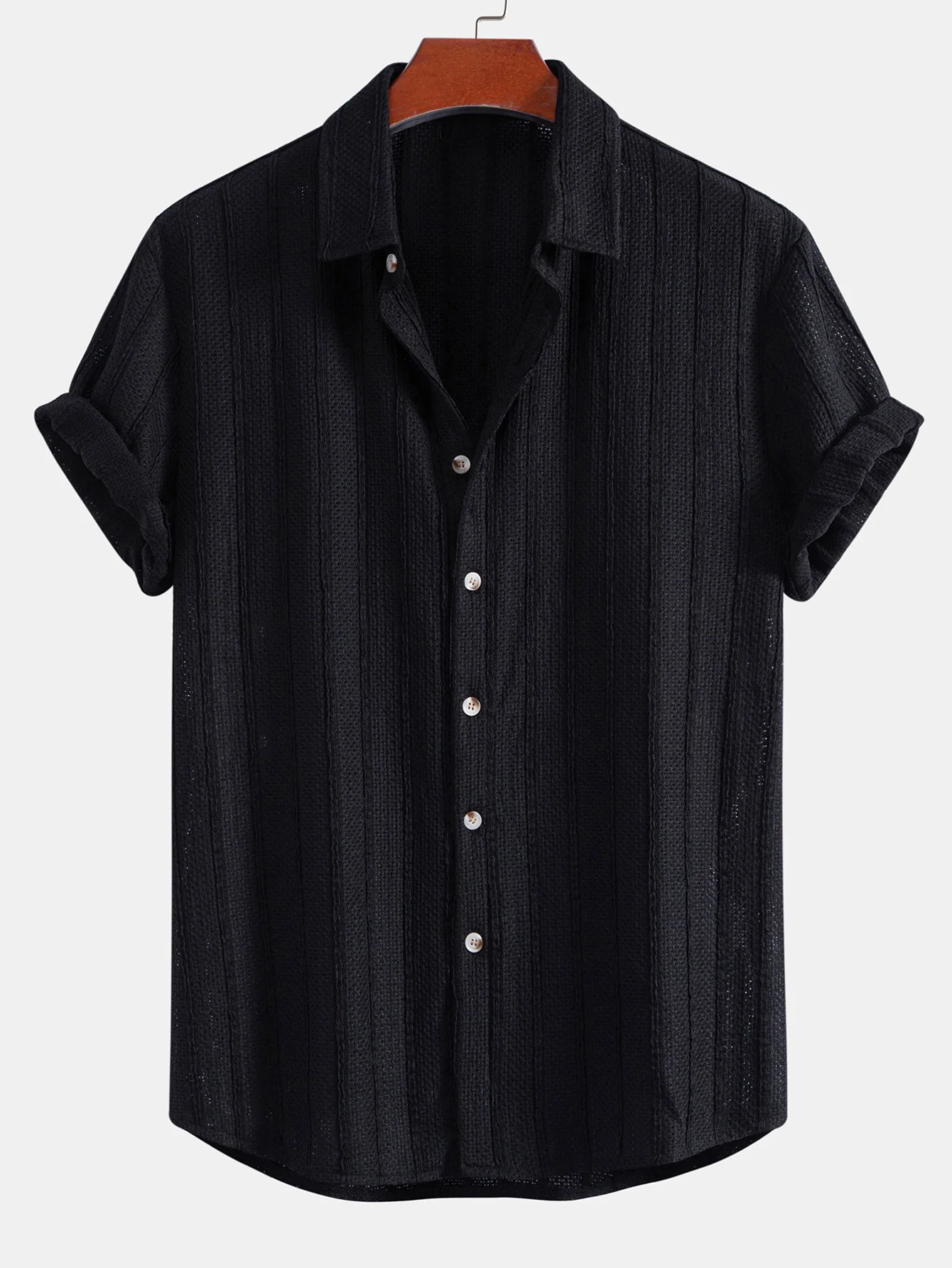 Textured Striped Button Up Shirt & Crinkle Textured Straight Leg Pants - Image 9