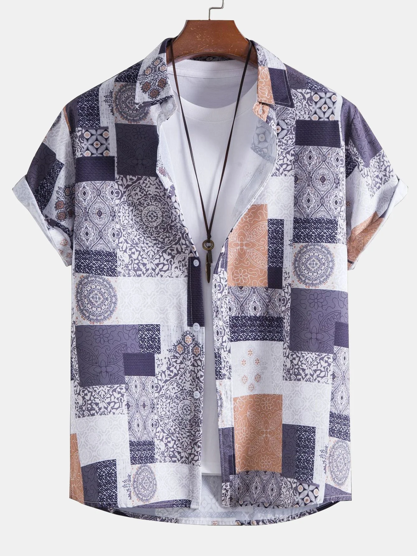 Kachel-Patchwork-Print Hemd mit Knopfleiste