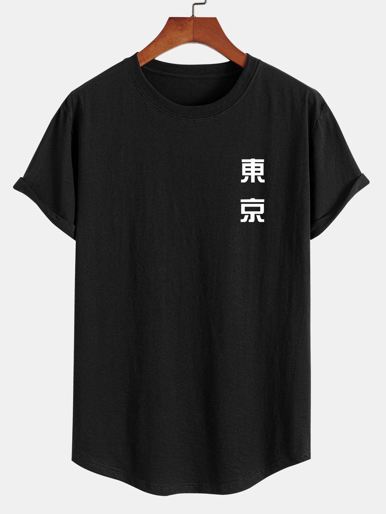 Tokyo Back Print Baumwoll-T-Shirt mit Bogen-Saum