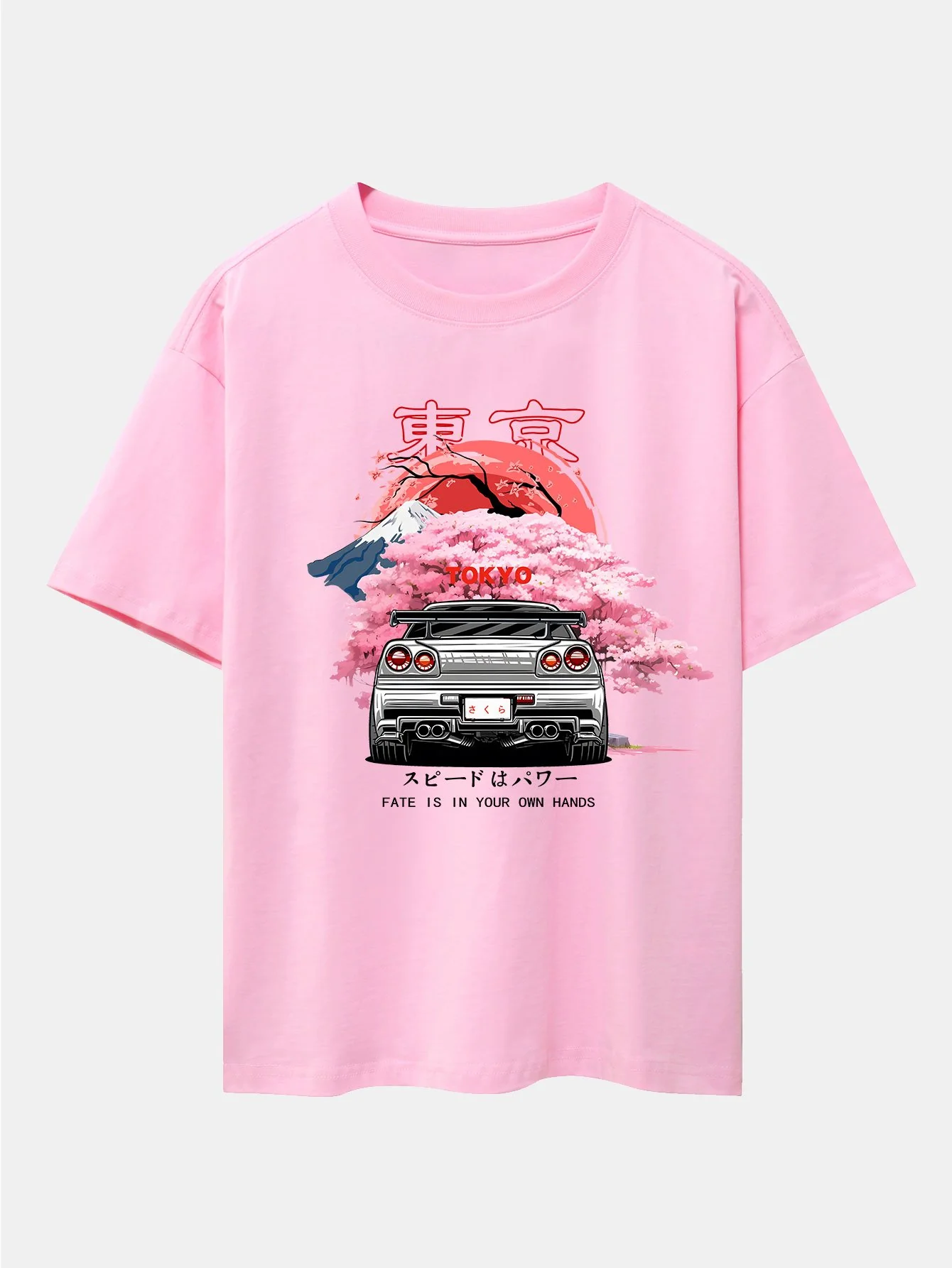 Tokyo Kirschblüten Auto Druck Drop Shoulder Oversize T-Shirt - Image 3