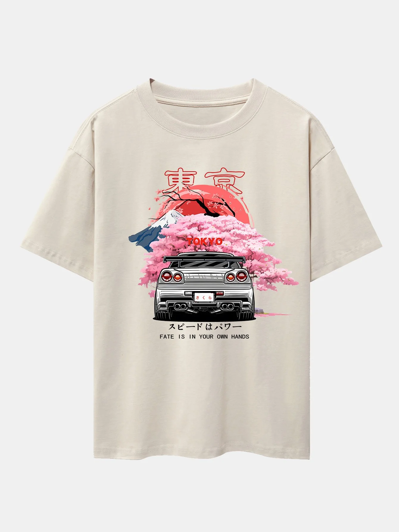 Tokyo Kirschblüten Auto Druck Drop Shoulder Oversize T-Shirt - Image 4