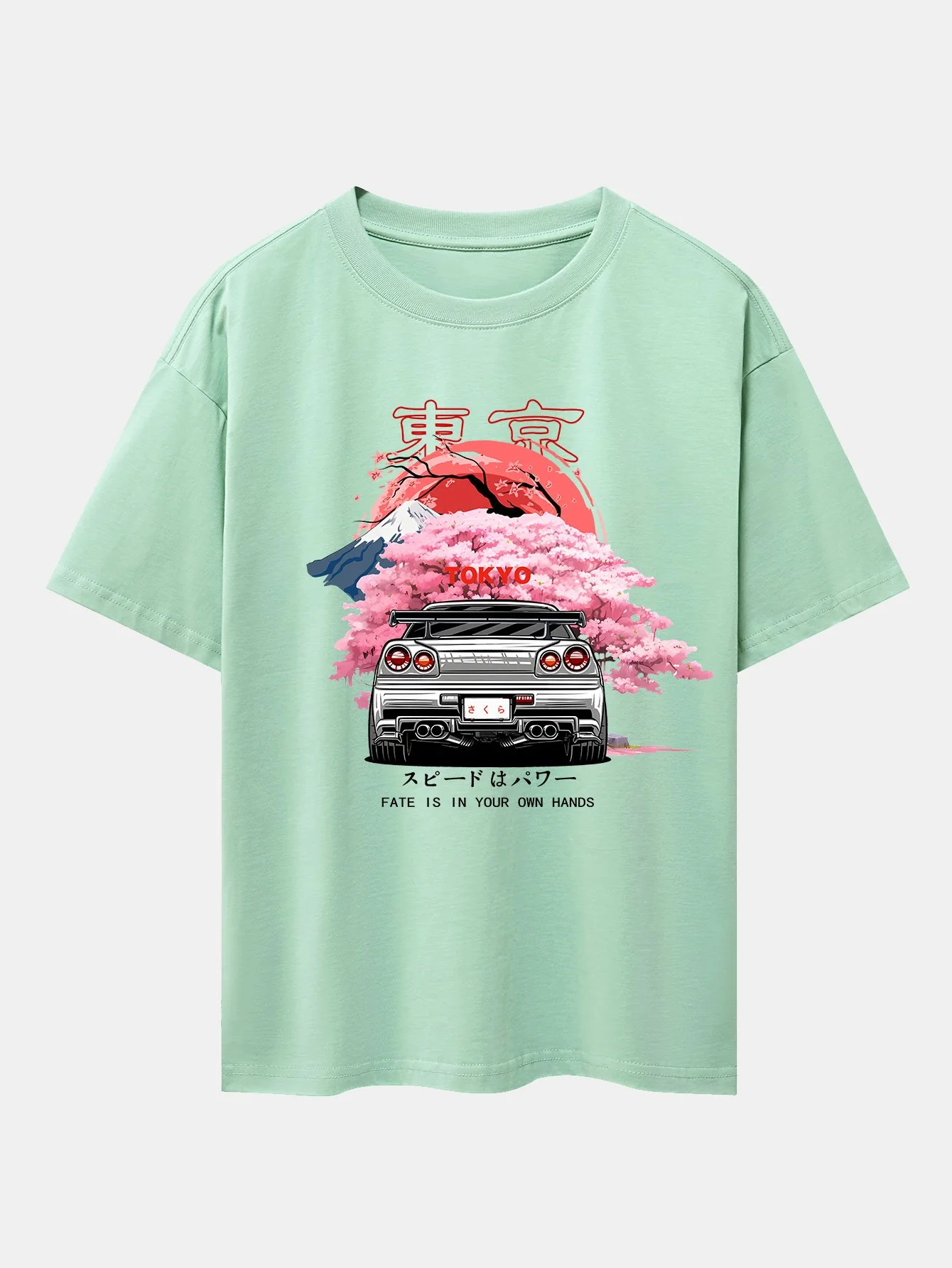 Tokyo Kirschblüten Auto Druck Drop Shoulder Oversize T-Shirt - Image 9