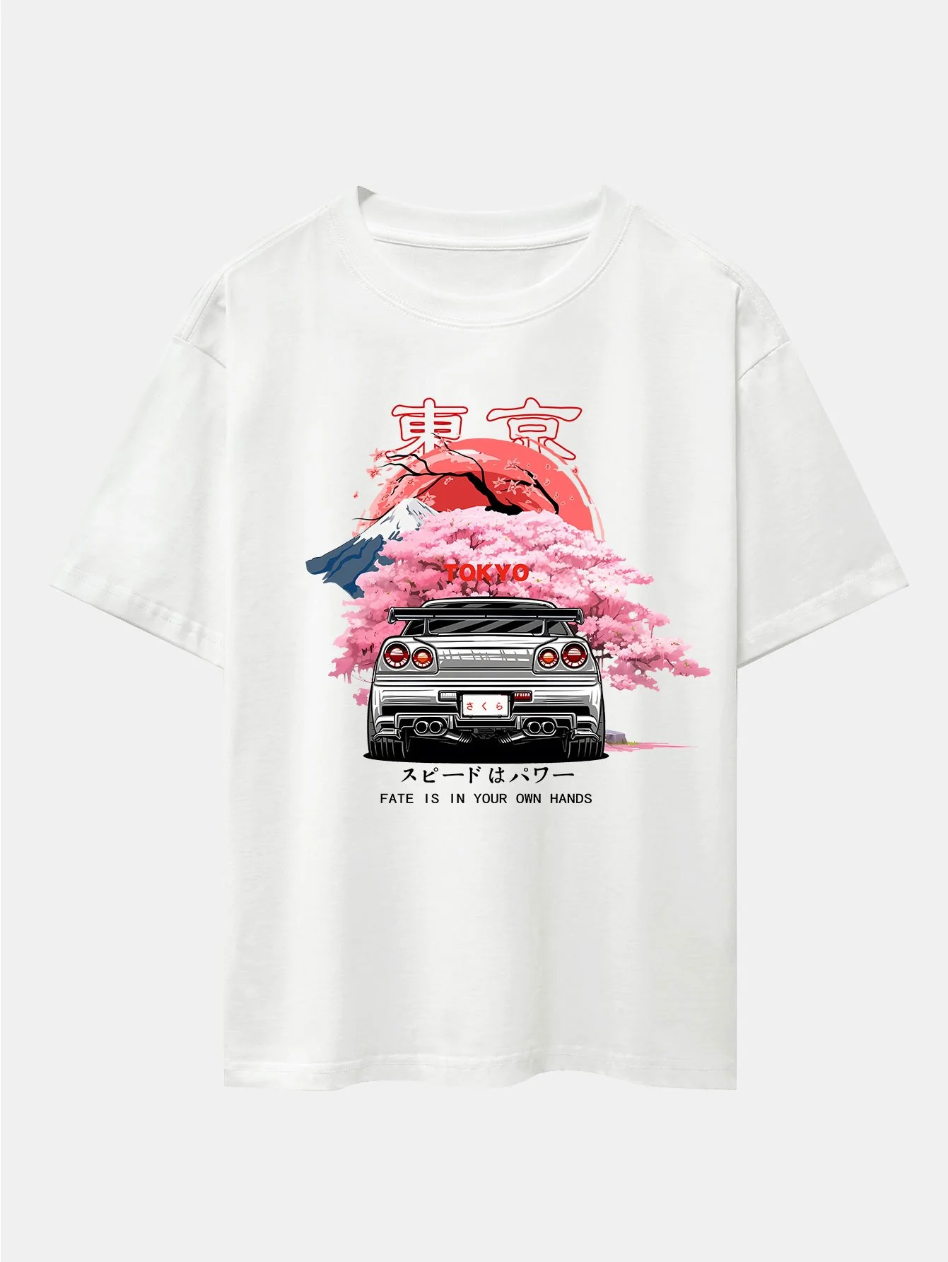 Tokyo Kirschblüten Auto-Druck Drop Shoulder Oversize T-Shirt & Badehosen - Image 3