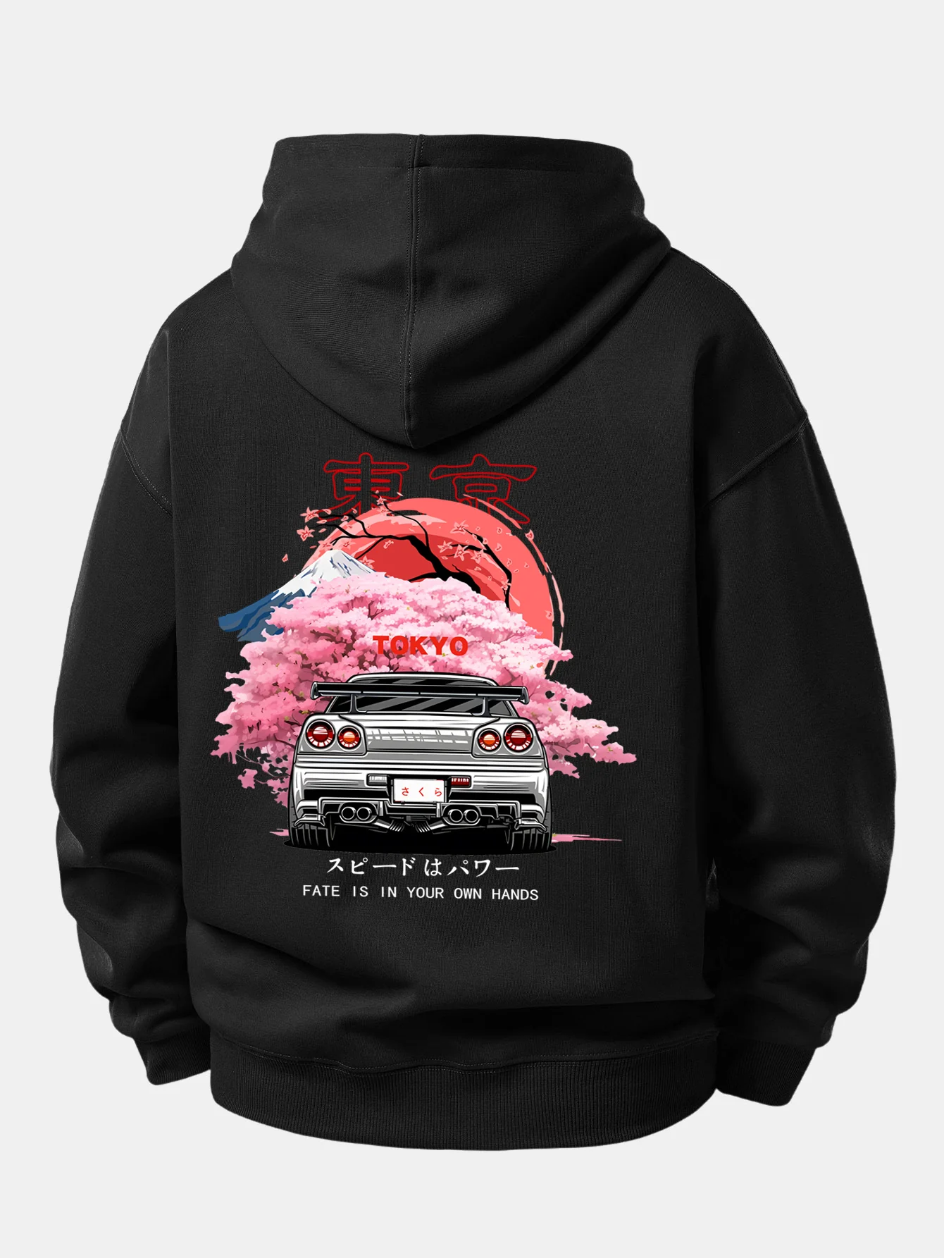 Tokyo Cherry Blossoms Car Print Relax Fit Hoodie - Image 3