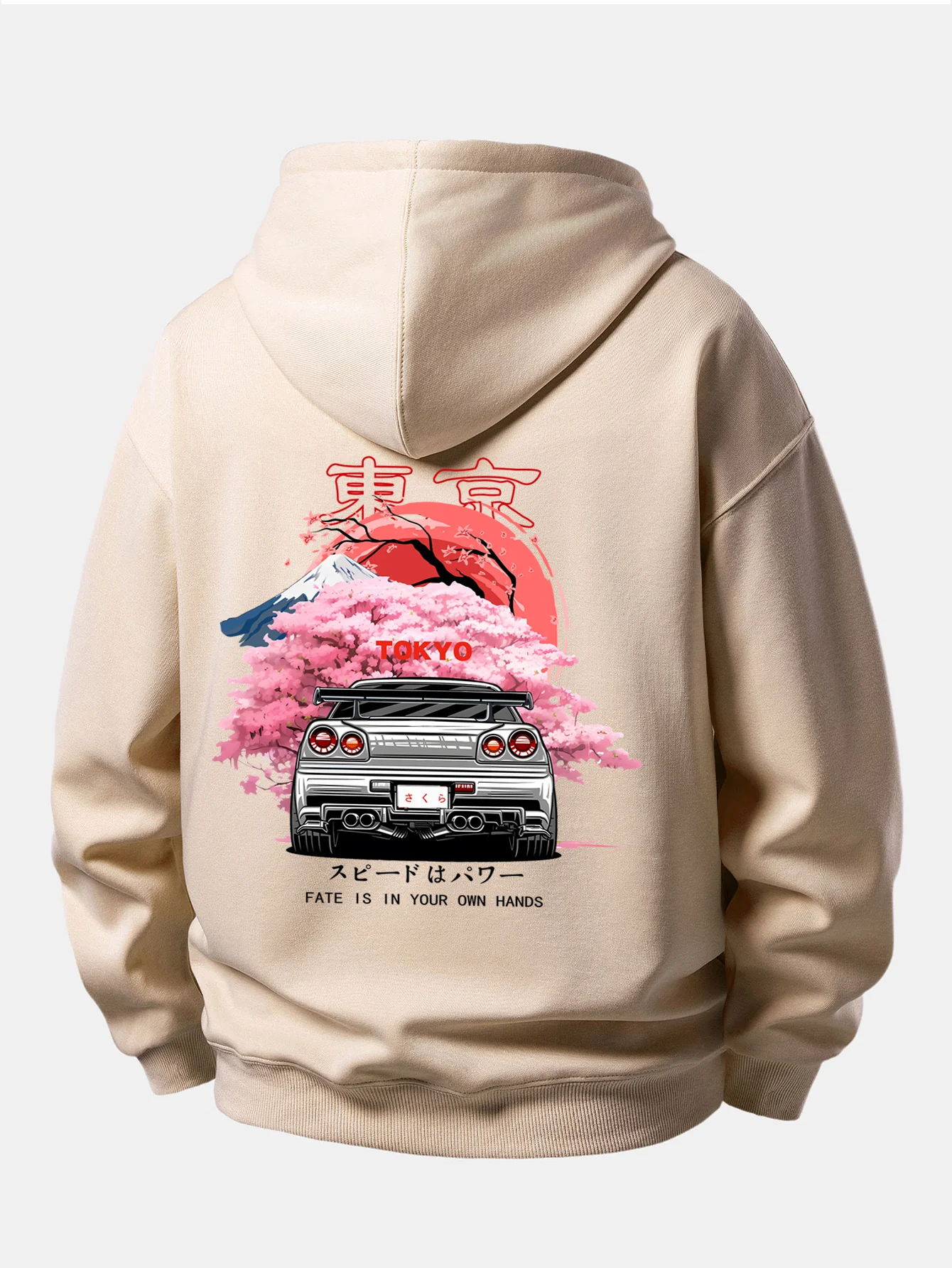 Tokyo Cherry Blossoms Car Print Relax Fit Hoodie - Image 5