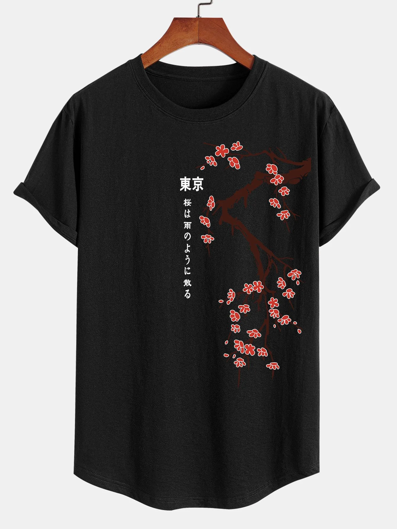 Tokyo Japanische Kirschblüten Druck Baumwolle Bogen Saum T-Shirt - Image 3