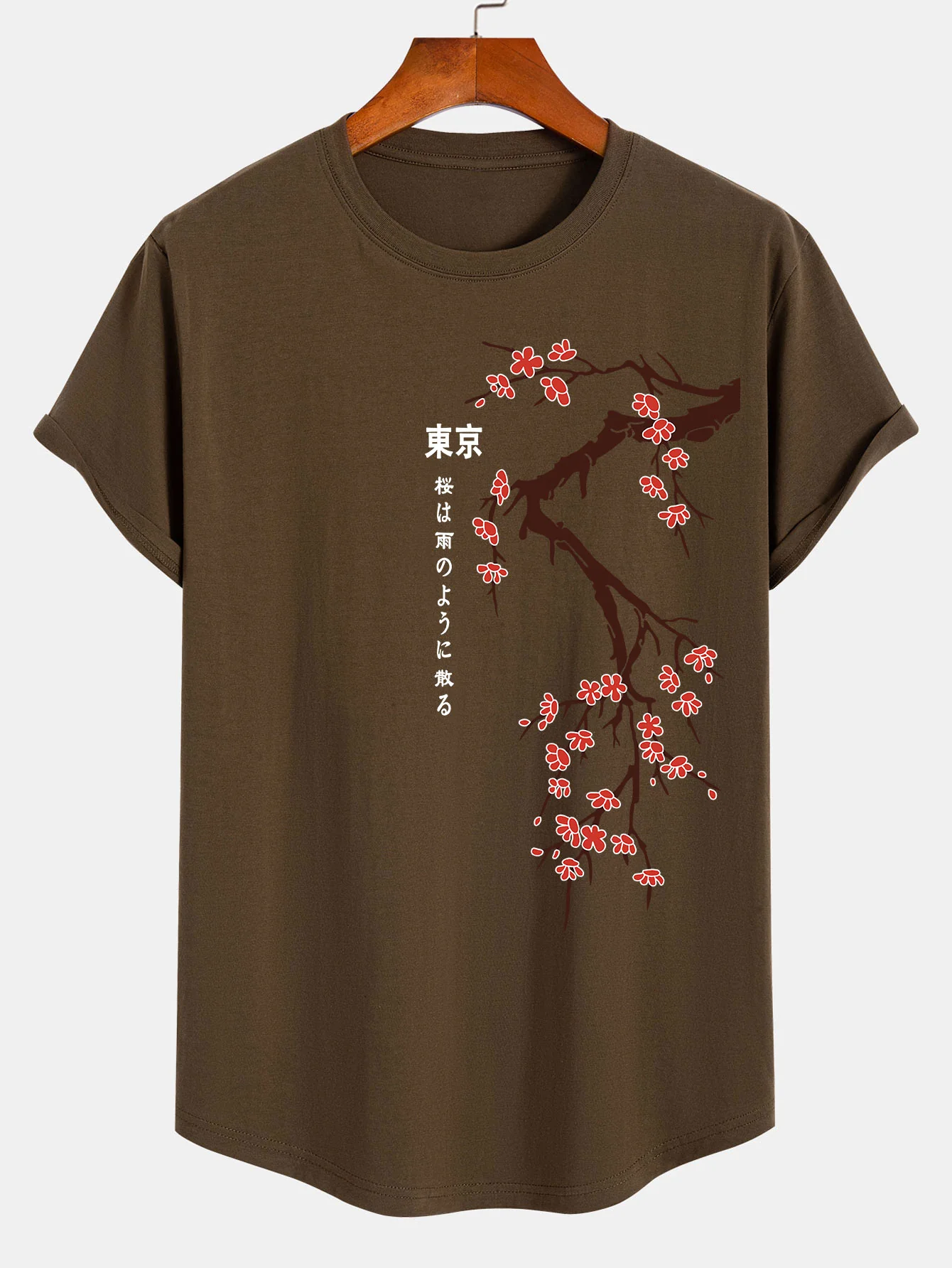 Tokyo Japanische Kirschblüten Druck Baumwolle Bogen Saum T-Shirt - Image 7