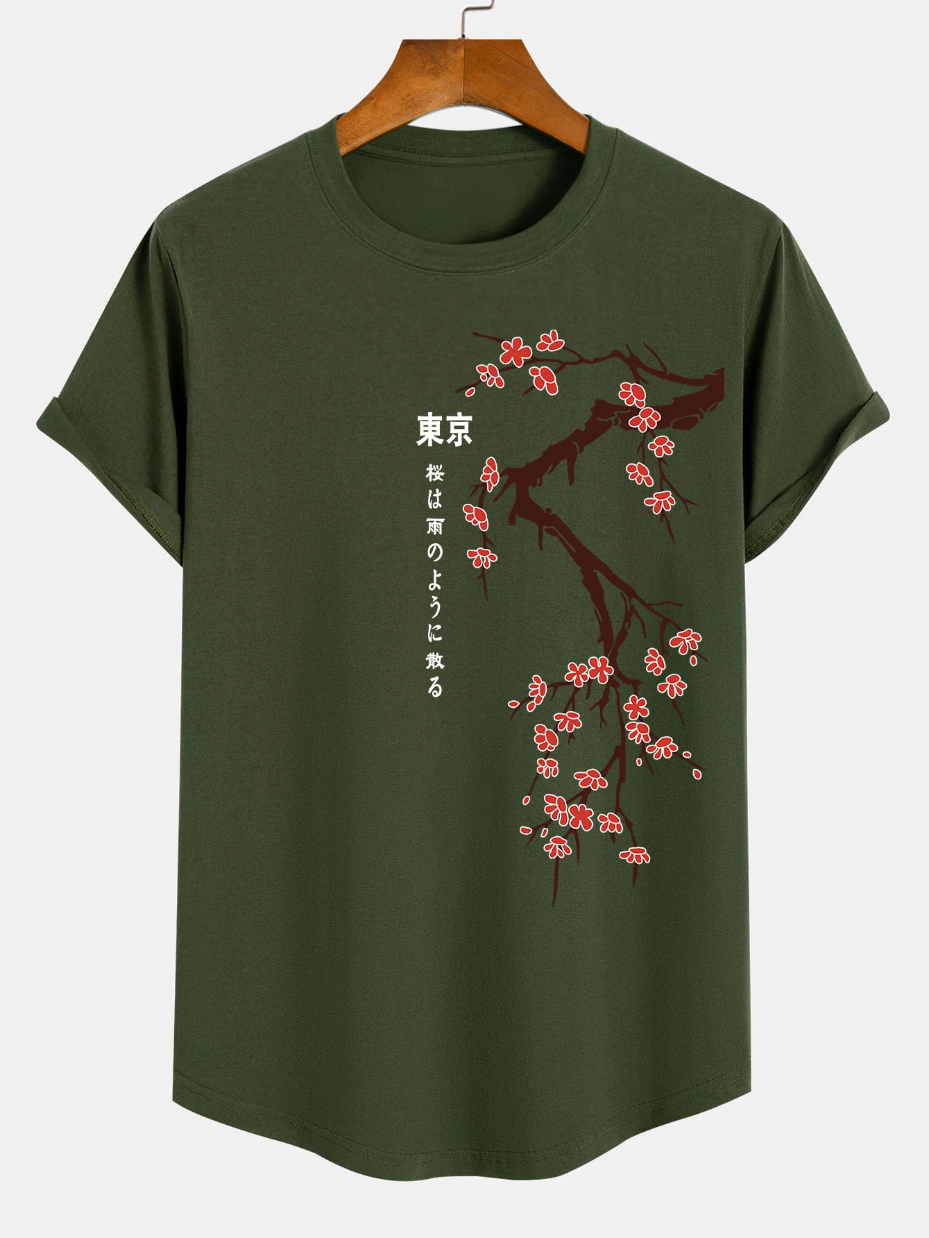 Tokyo Japanische Kirschblüten Druck Baumwolle Bogen Saum T-Shirt - Image 9