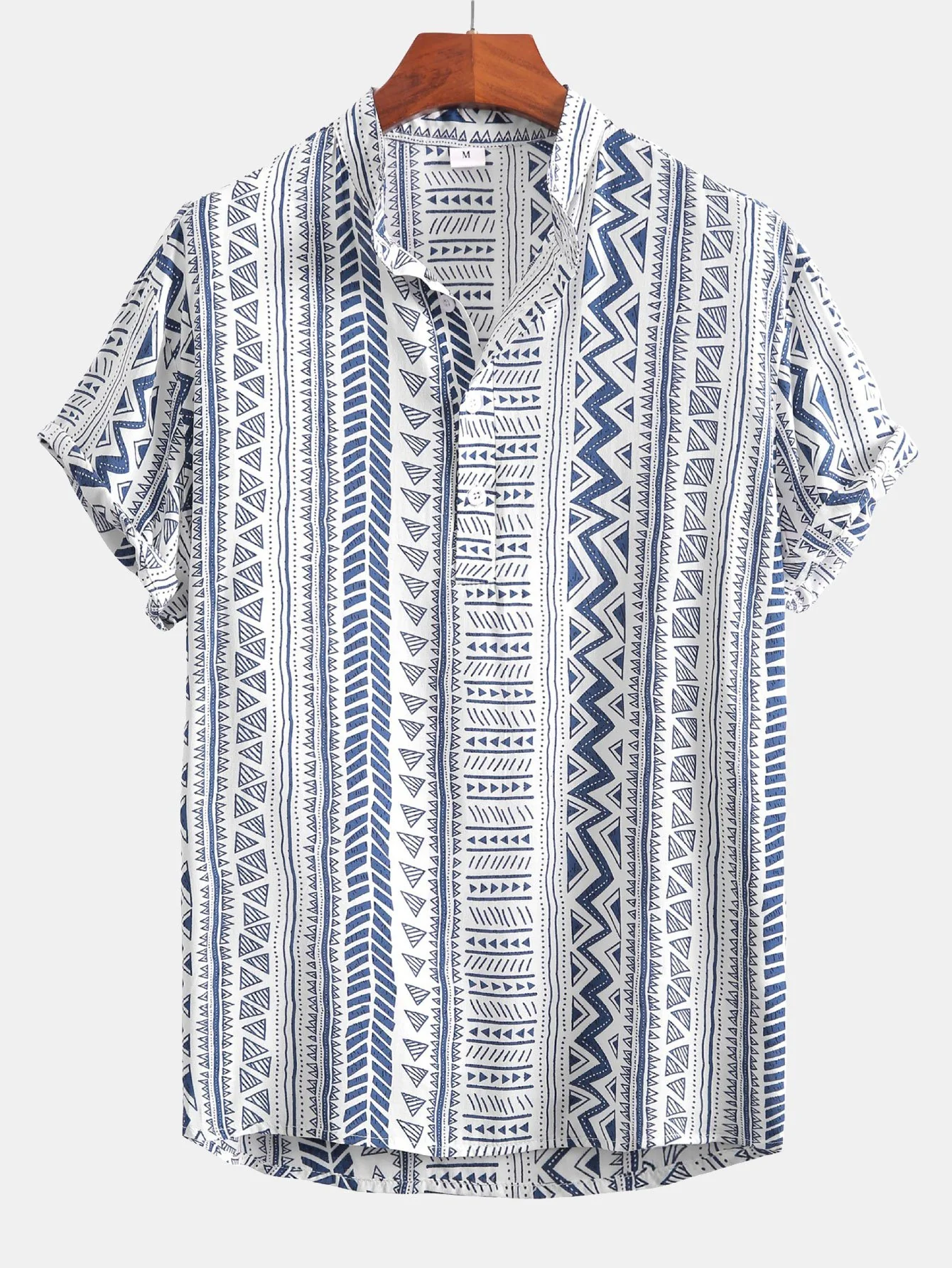Tribal geometrisches Druck-Halbknopf-Henley-Kragen-Shirt - Image 3