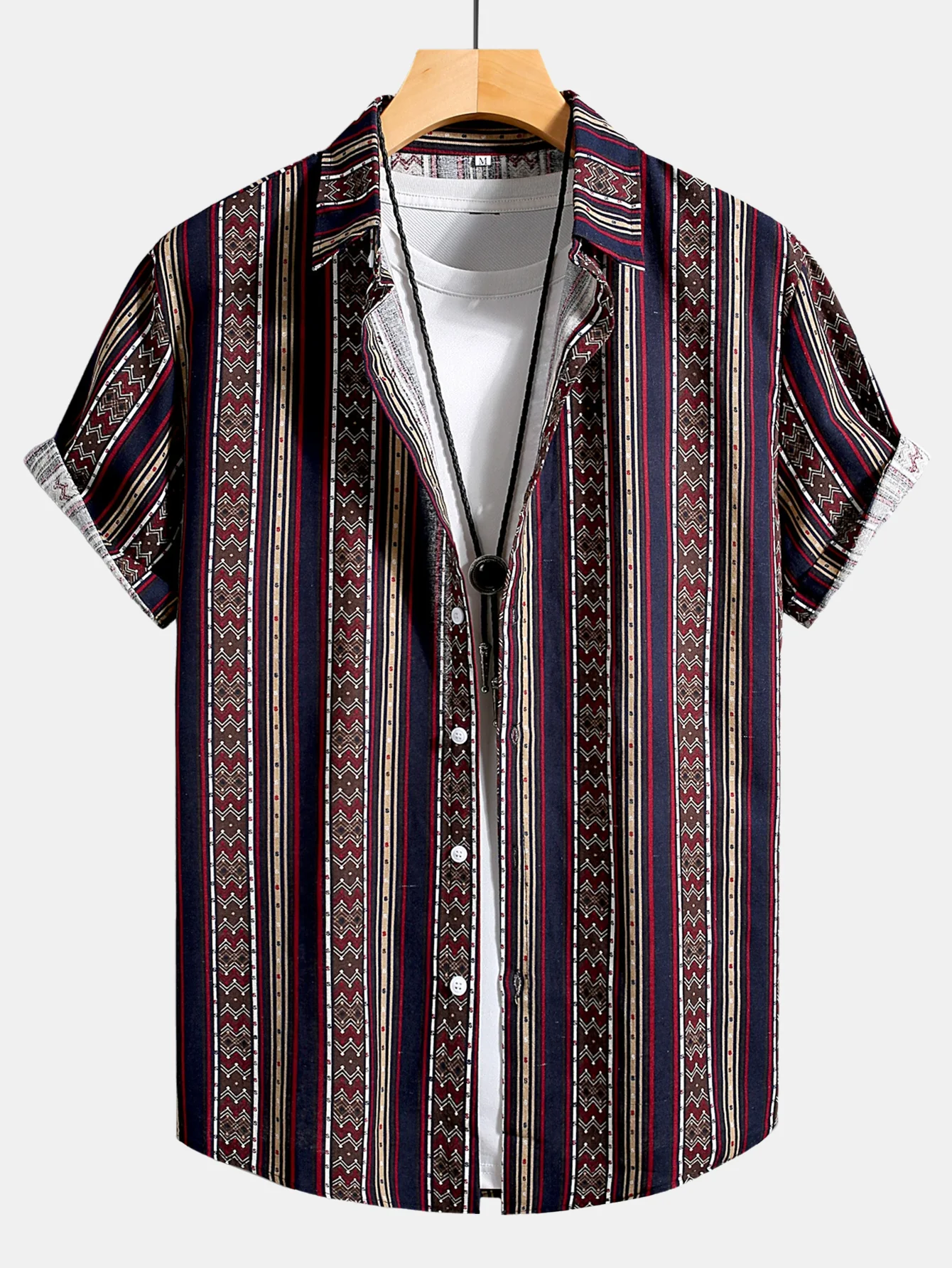 Tribal Geometric Stripe Print Cotton Shirt