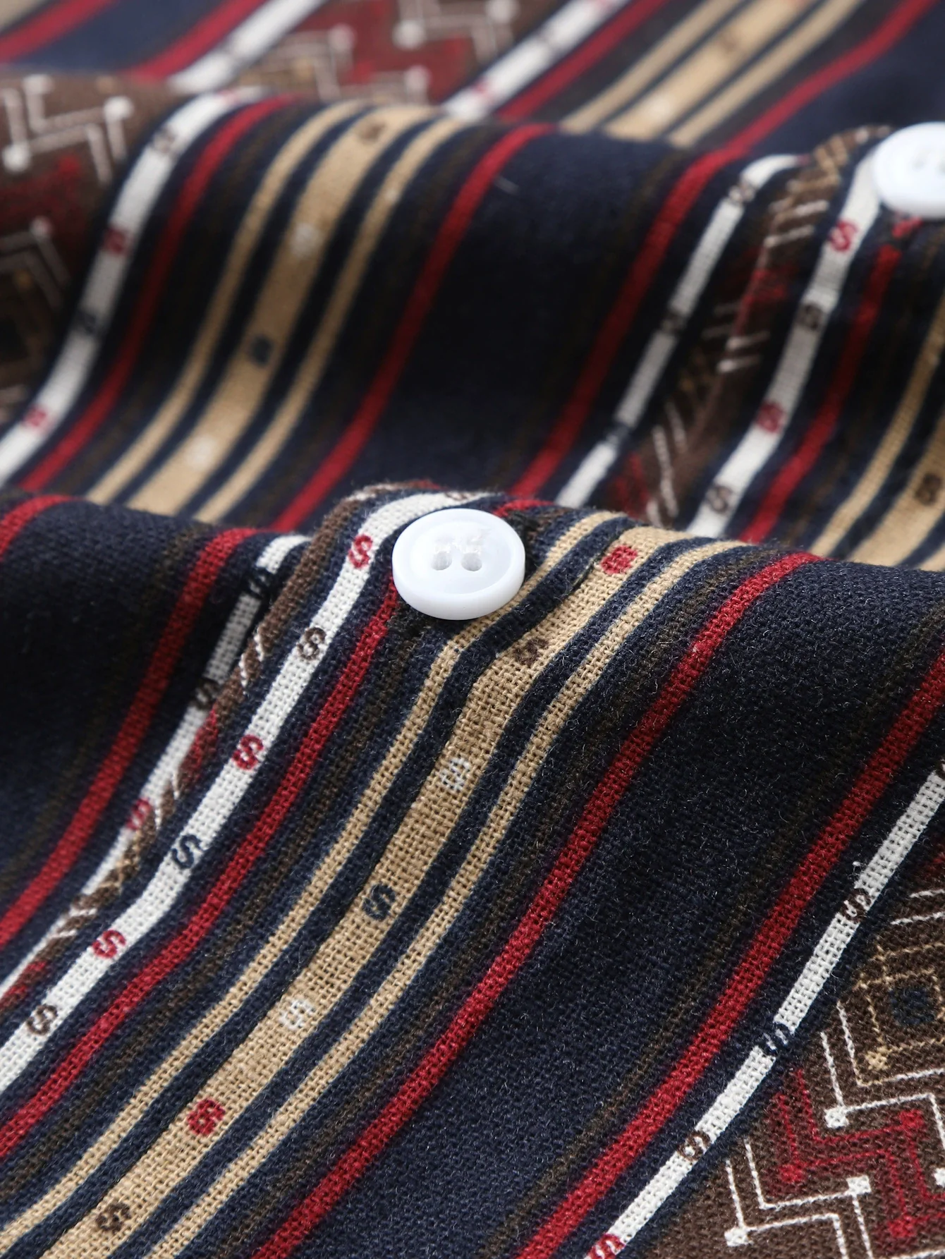 Tribal Geometric Stripe Print Cotton Shirt - Image 4