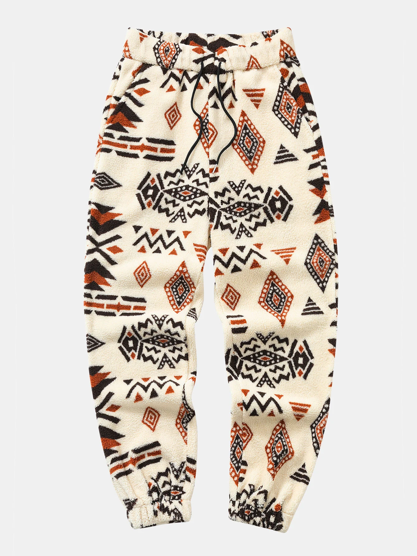 Tribal Geometry Pattern Teddy Jogger Pants - Image 5