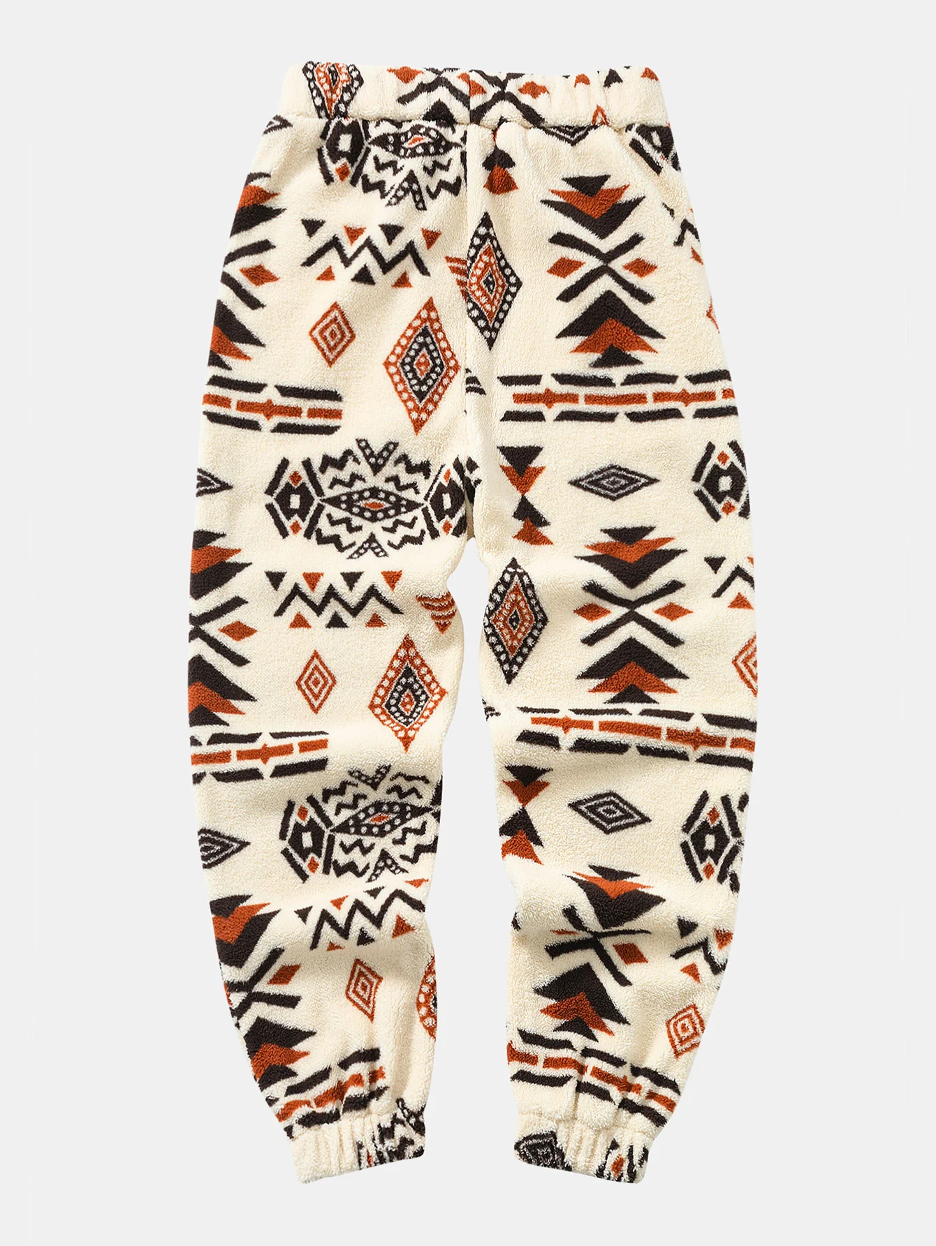 Tribal Geometry Pattern Teddy Jogger Pants - Image 6