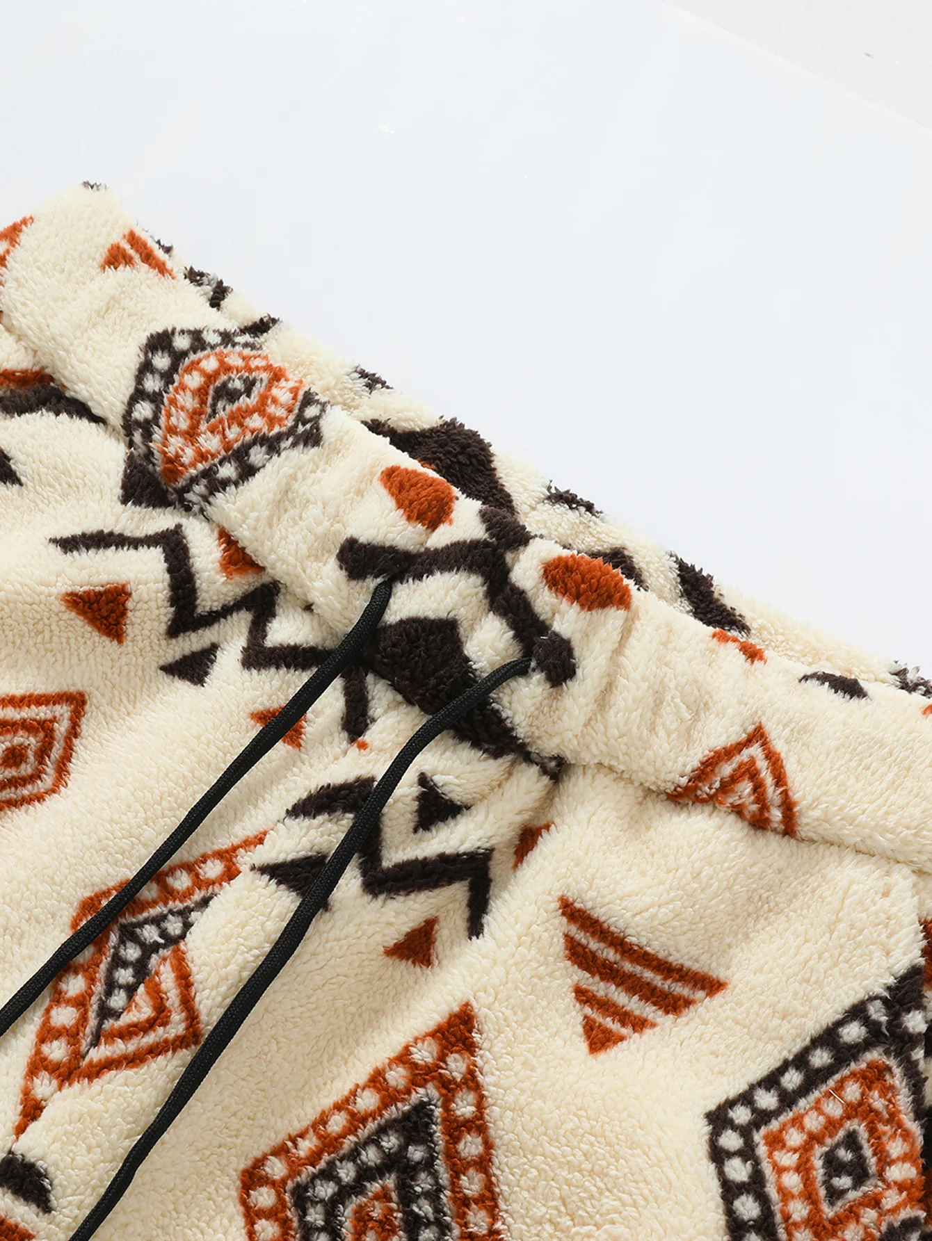 Tribal Geometry Pattern Teddy Jogger Pants - Image 7