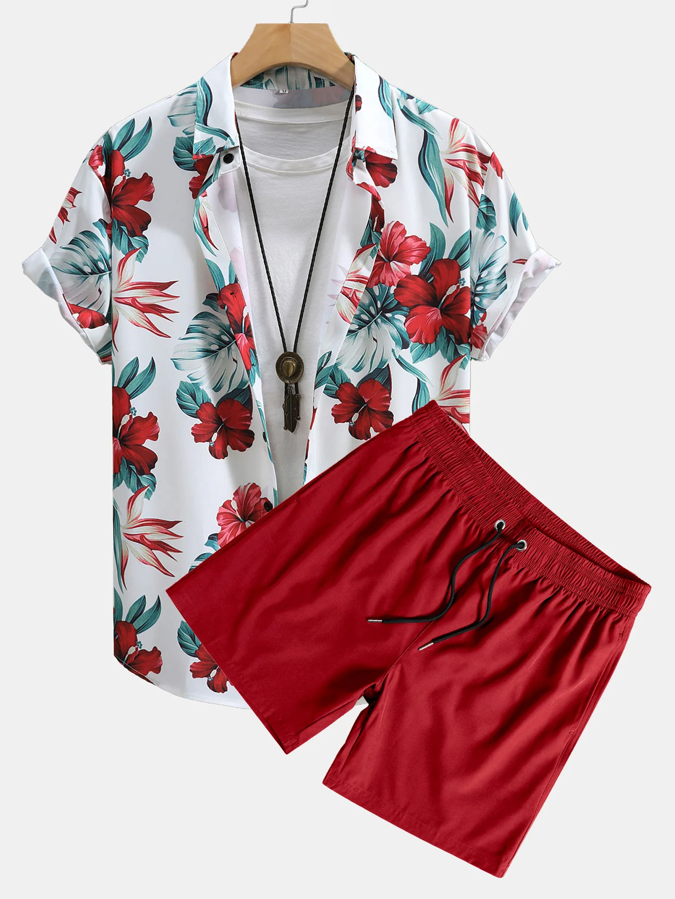 Tropisches Blumenmuster Hemd mit Knöpfen & Badehose