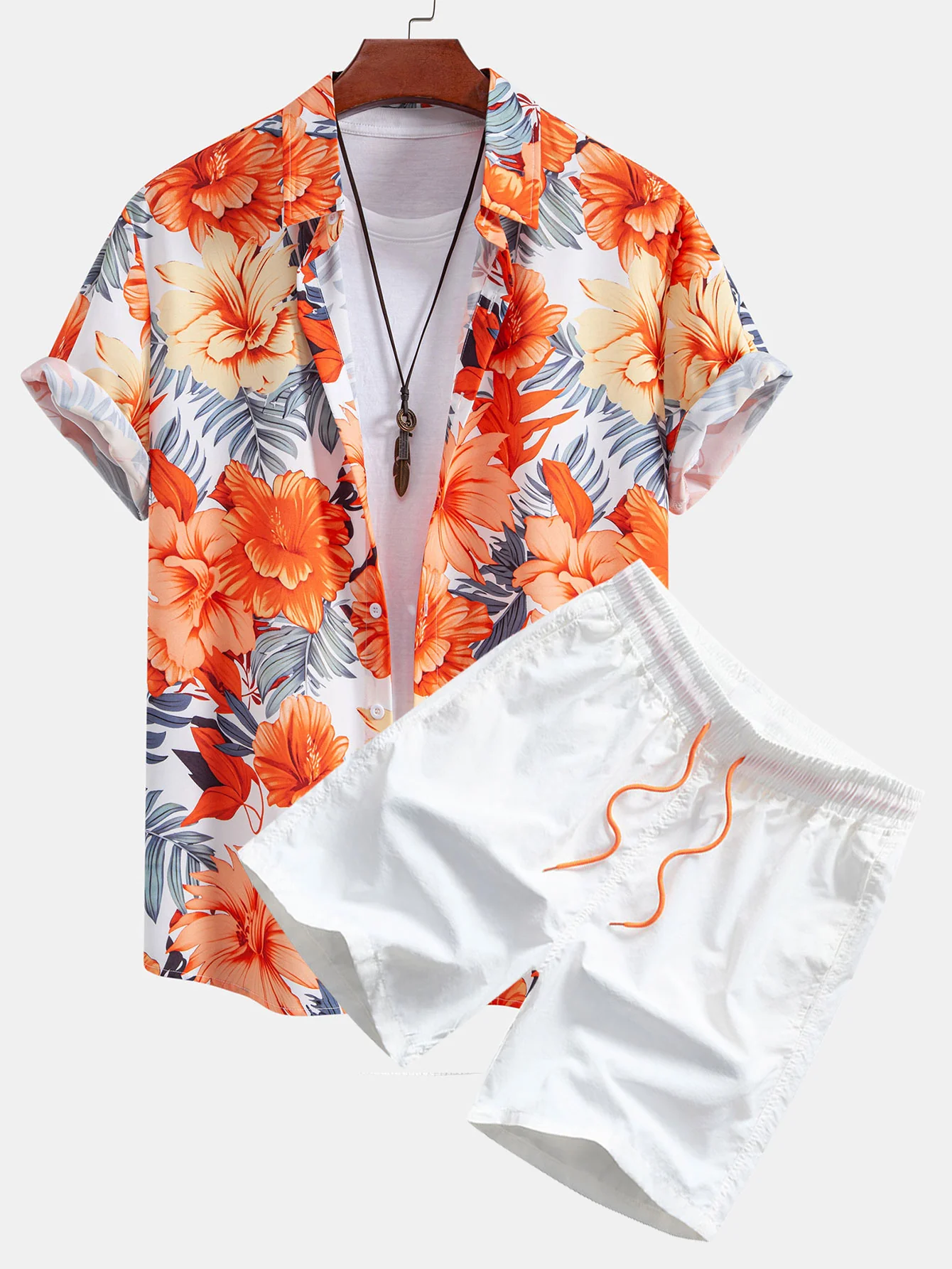 Tropischer Blumenprint Hemd mit Knöpfen & Badeshorts mit Kordelzug - Image 2