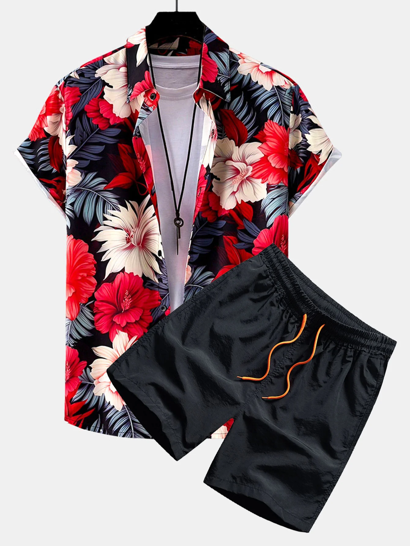 Tropische Blumen Druck Hemd mit Knöpfen & Bade Shorts